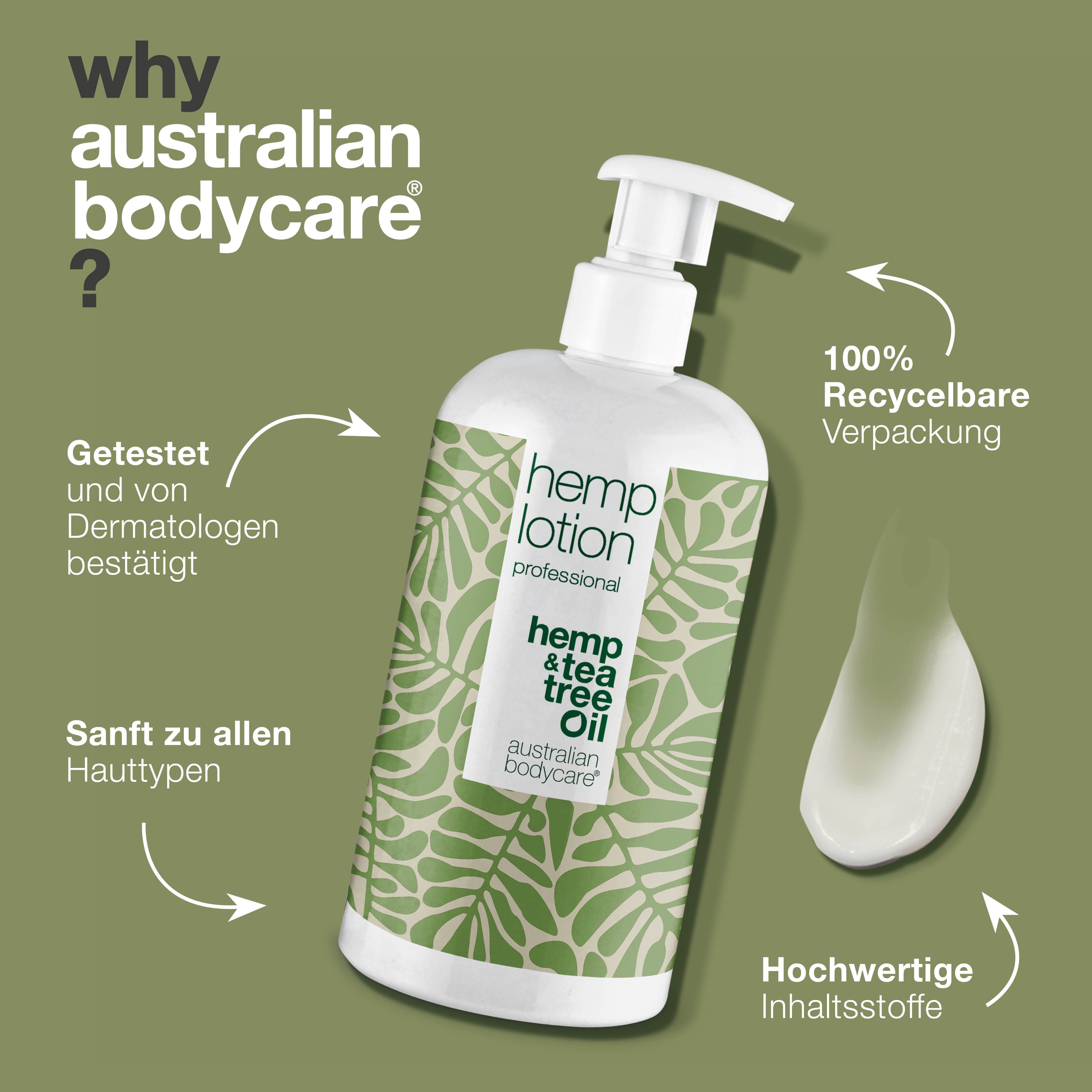 Produktflasche mit Text: Getestet und von Dermatologen bestätigt. Sanft zu allen Hauttypen. 100% recycelbare Verpackung.