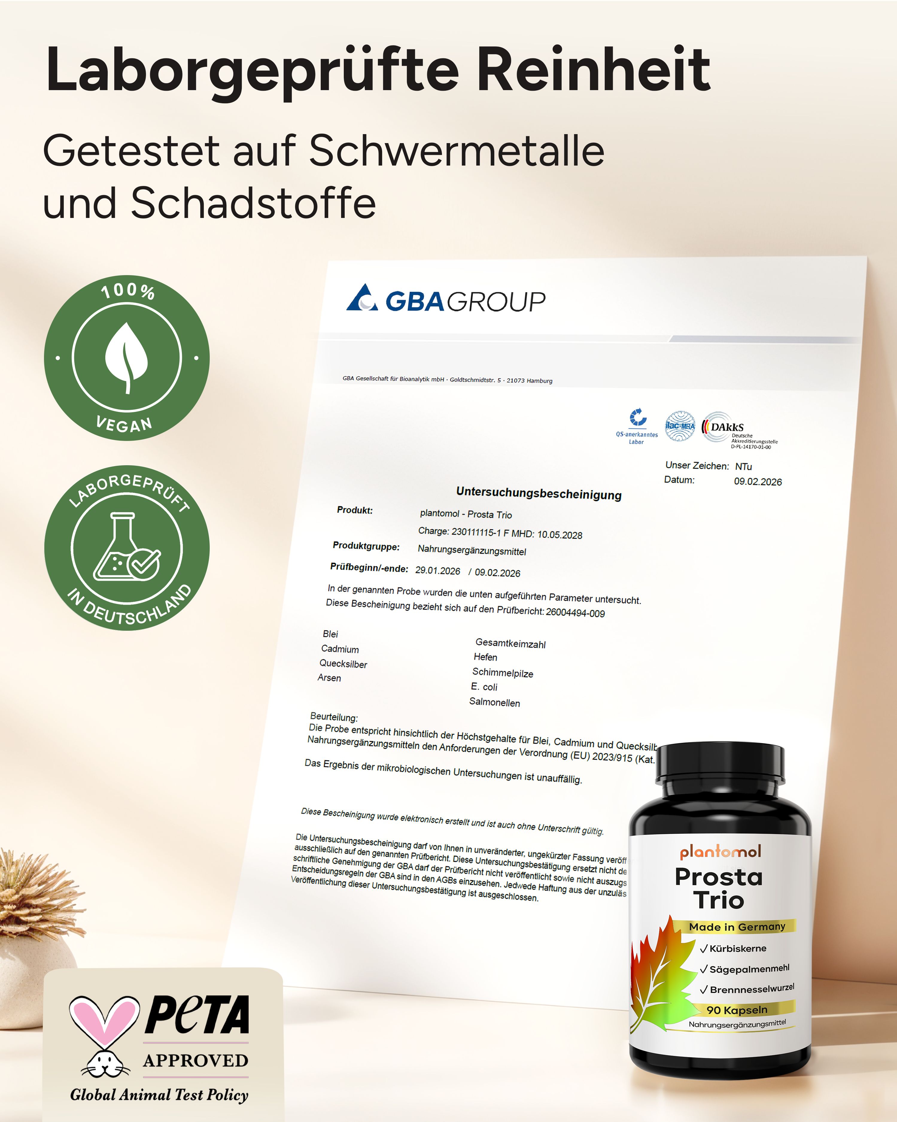 plantomol® Prostata Komplex mit Kürbiskern Sägepalme Brennnessel - Brennessel Kapseln - Prosta Trio