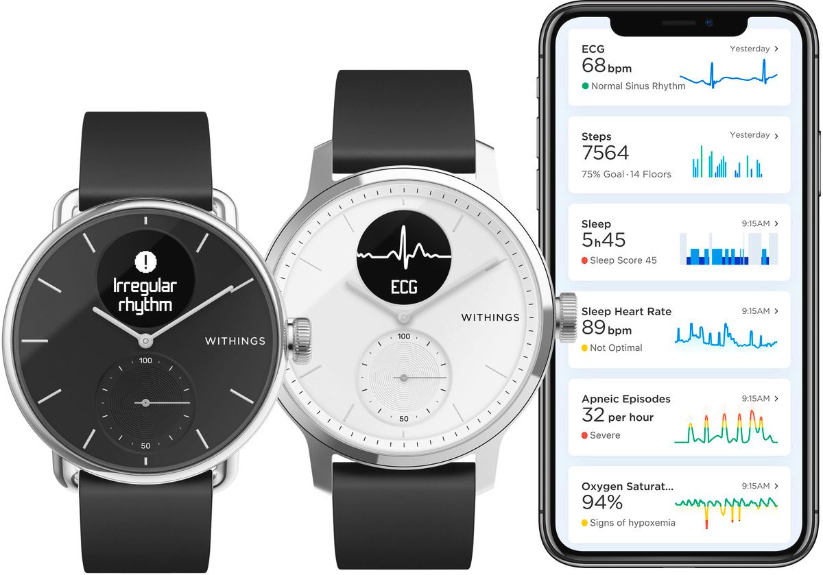 Withings ScanWatch Sportuhr 42mm schwarz Bluetooth Schlafanalyse wasserdicht App
