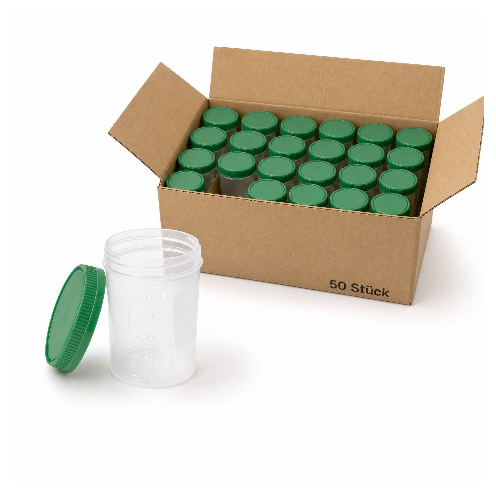 Kaiser Cares Urinbecher 125 ml mit grünem Schraubdeckel 50 St
