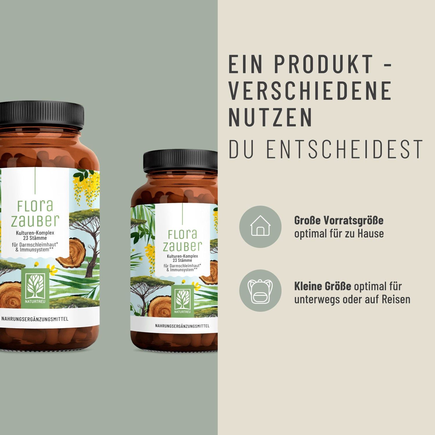 Probiergröße FLORAZAUBER Small: Kulturen Komplex für Darm 23 Bakterienstämme - 30 Kapseln NATURTREU®