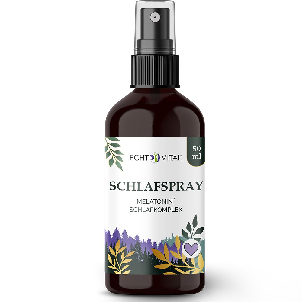 Braune Sprühflasche mit Etikett für Schlafspray, 50 ml.