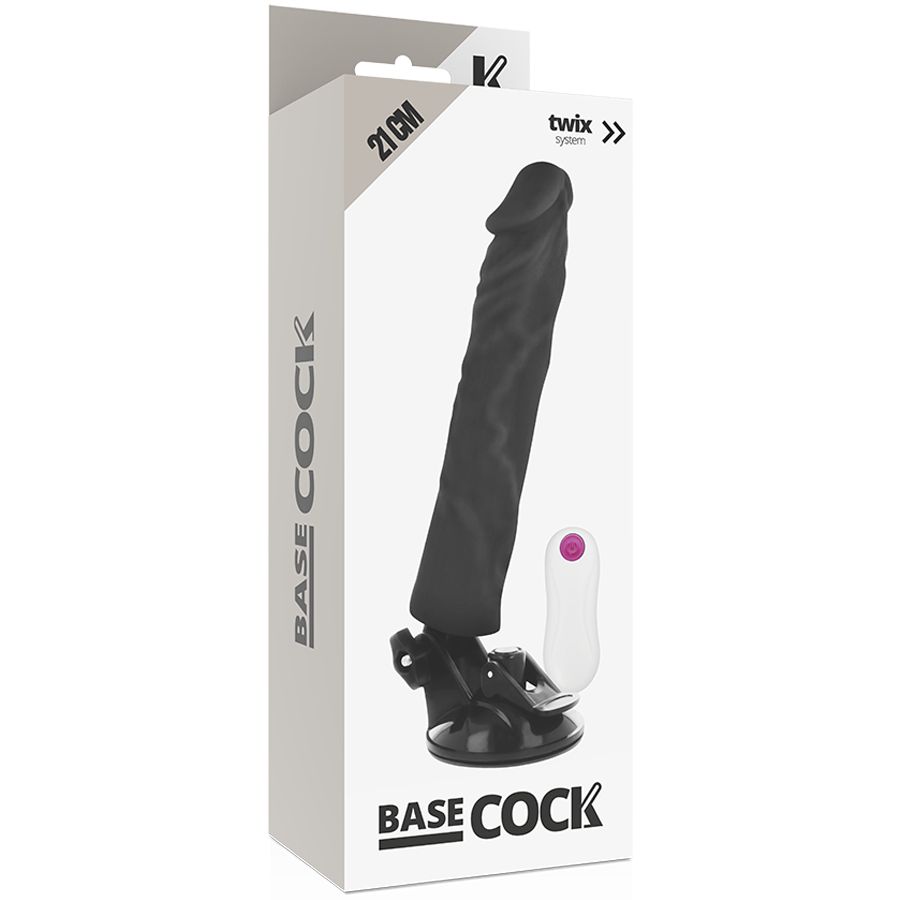 Produktverpackung mit schwarzem Vibrator und Fernbedienung. Auf der Verpackung steht der Markenname. Maße: 20 cm.