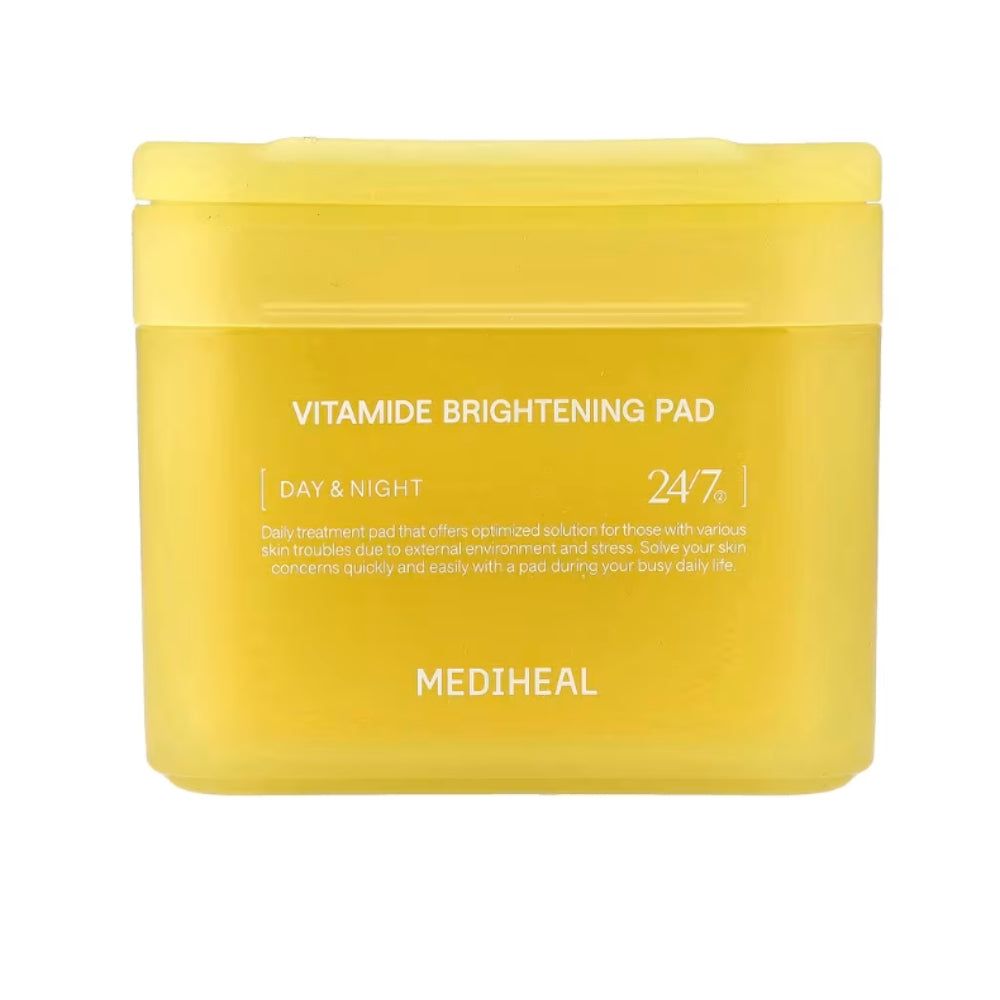 Ein einzelner gelber Behälter mit MEDIHEAL Vitamide Brightening Pad Aufschrift.