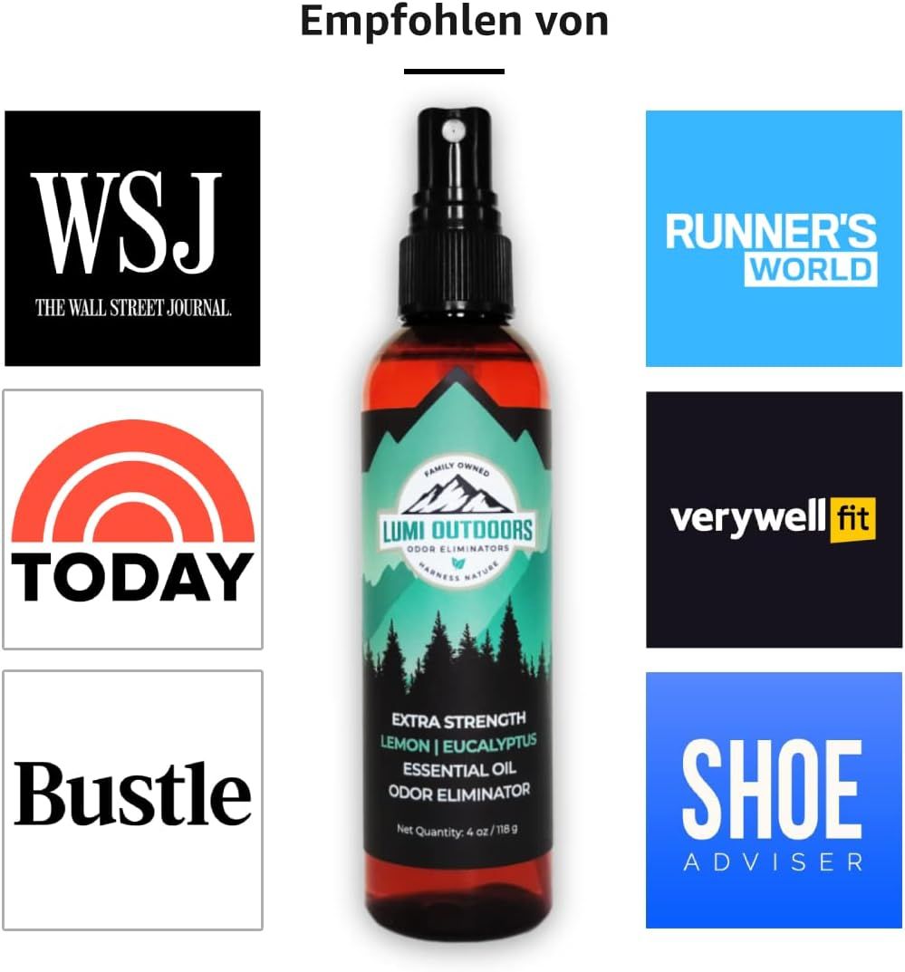 Produktflasche neben Logos von WSJ, TODAY, Runner's World, Bustle, verywell fit, und Shoe Advisor.