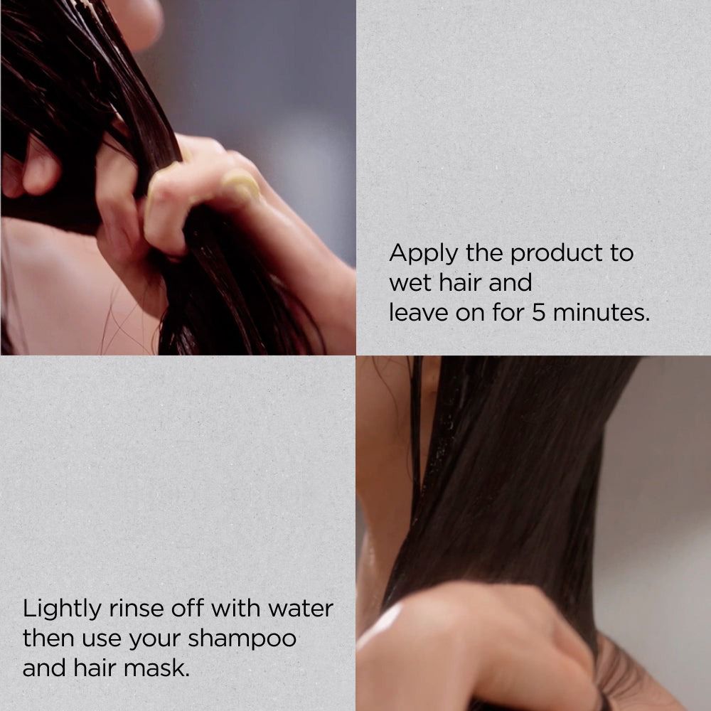 Anwendungsschritte: Produkt auf das nasse Haar auftragen, 5 Minuten einwirken lassen, ausspülen.