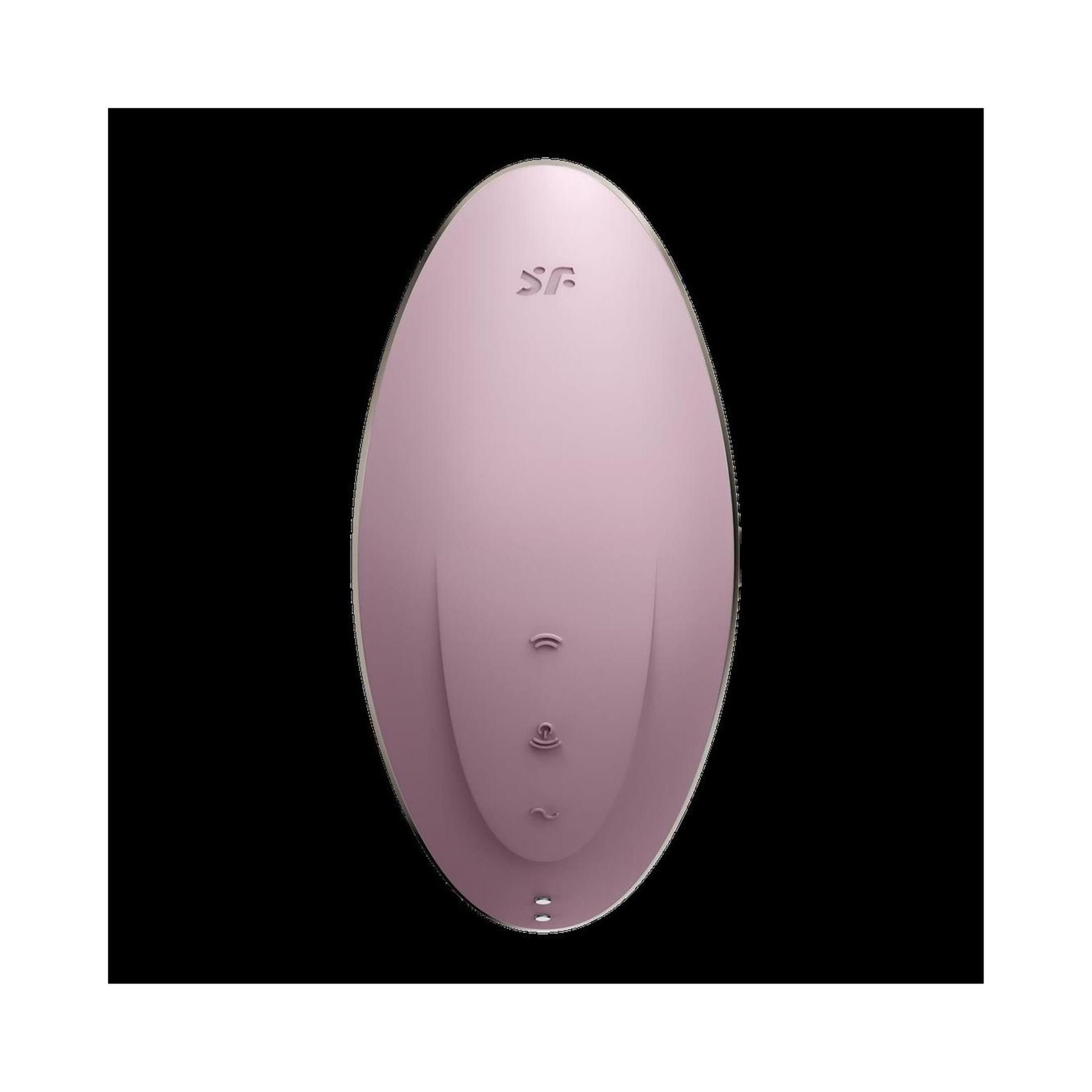 Rosa Vibrator mit silberfarbener Umrandung. Drei Knöpfe. Auf schwarzem Hintergrund.