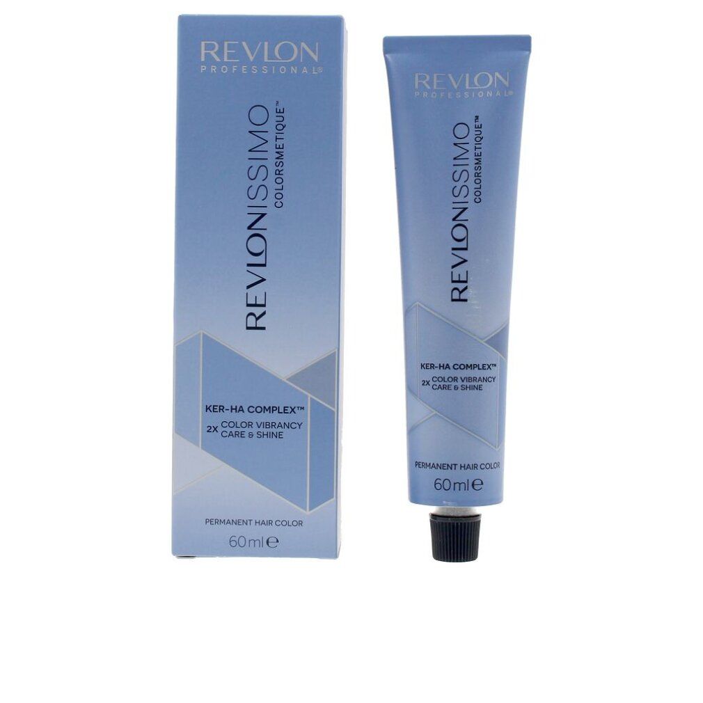 Haarfarbe in Tube und Schachtel. Aufschrift: Revlonissimo Colorsmetique. 60ml. KER-HA COMPLEX. Permanente Haarfarbe.