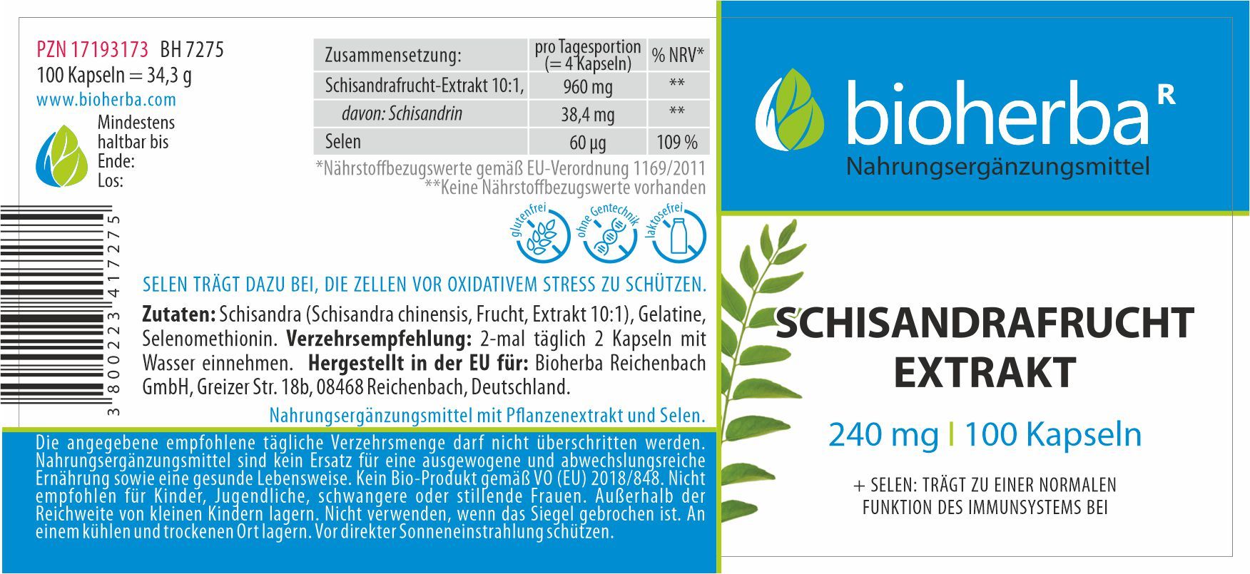 Schisandrafrucht Extrakt 240 mg 100 Kapseln  PZN 17193173