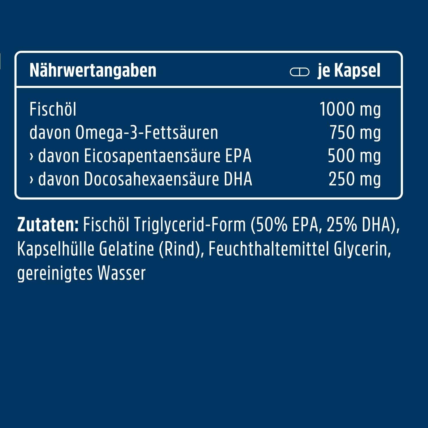 Omega 3 Kapseln hochdosiert - Fischöl Kapseln mit 2000mg (1000mg EPA & 500mg DHA) pro Tagesdosis
