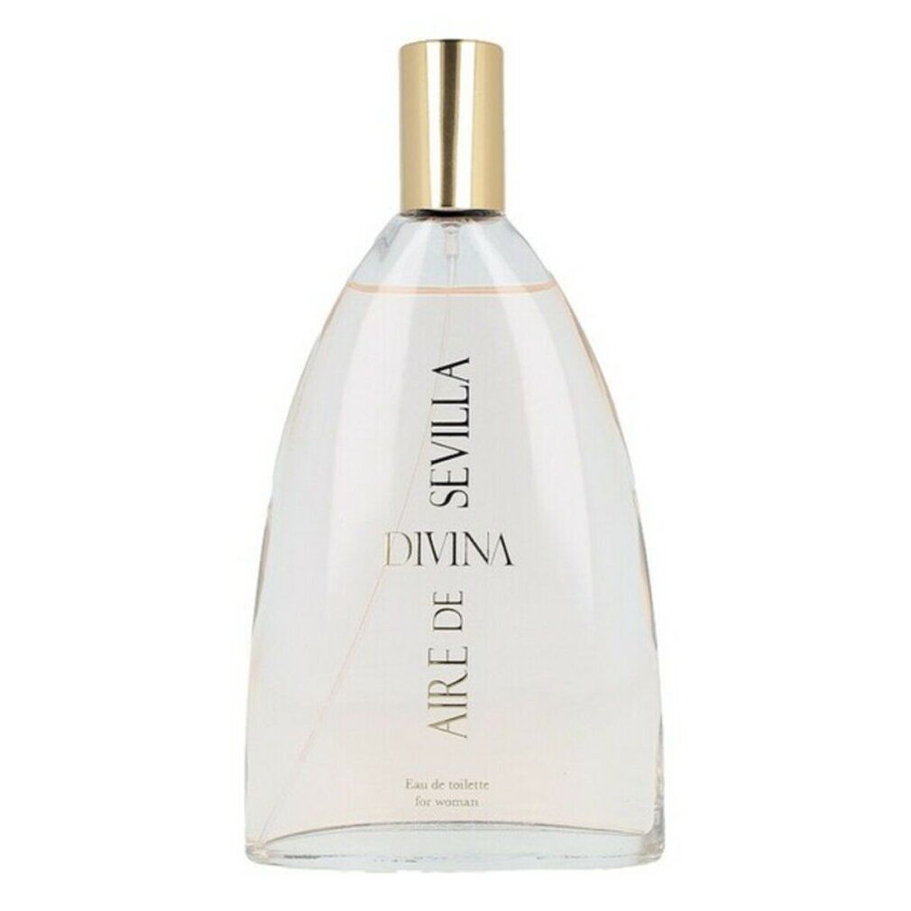 Parfümflasche mit goldener Kappe. Aufschrift: Aire de Sevilla Divina. Eau de toilette for women.