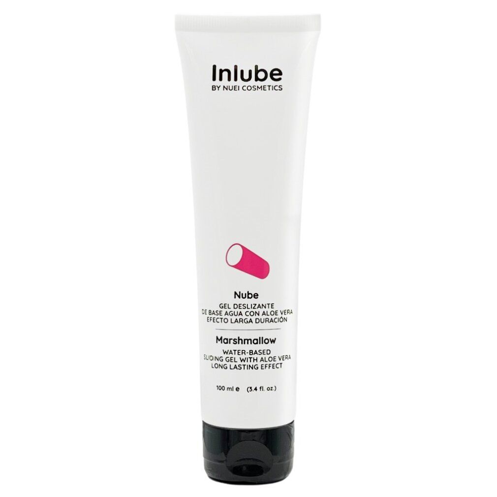 Weißes Tube mit schwarzem Deckel. Aufschrift: Inlube by NUEI Cosmetics, Nube, Marshmallow. Text in Spanisch und Englisch.