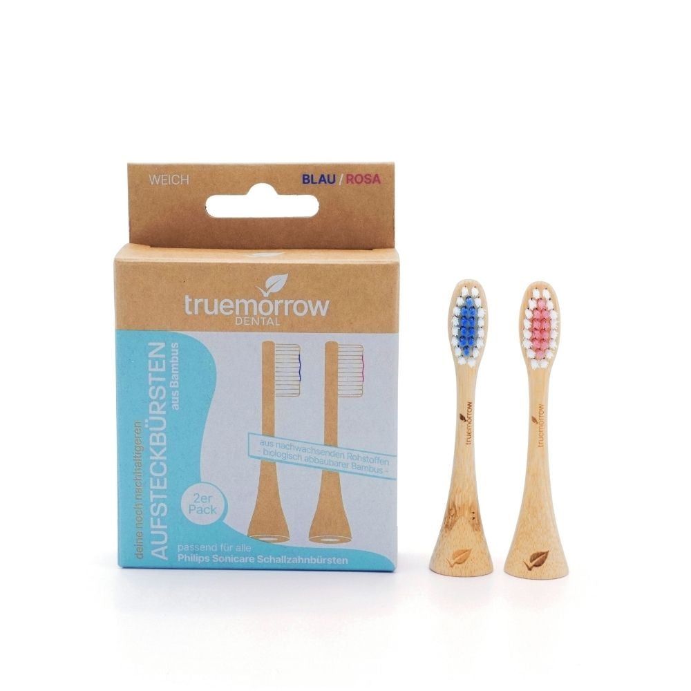 truemorrow Aufsteckbürsten aus Bambus für Philips Sonicare (2er Pack) 1x Blau / 1x Rosa Weich