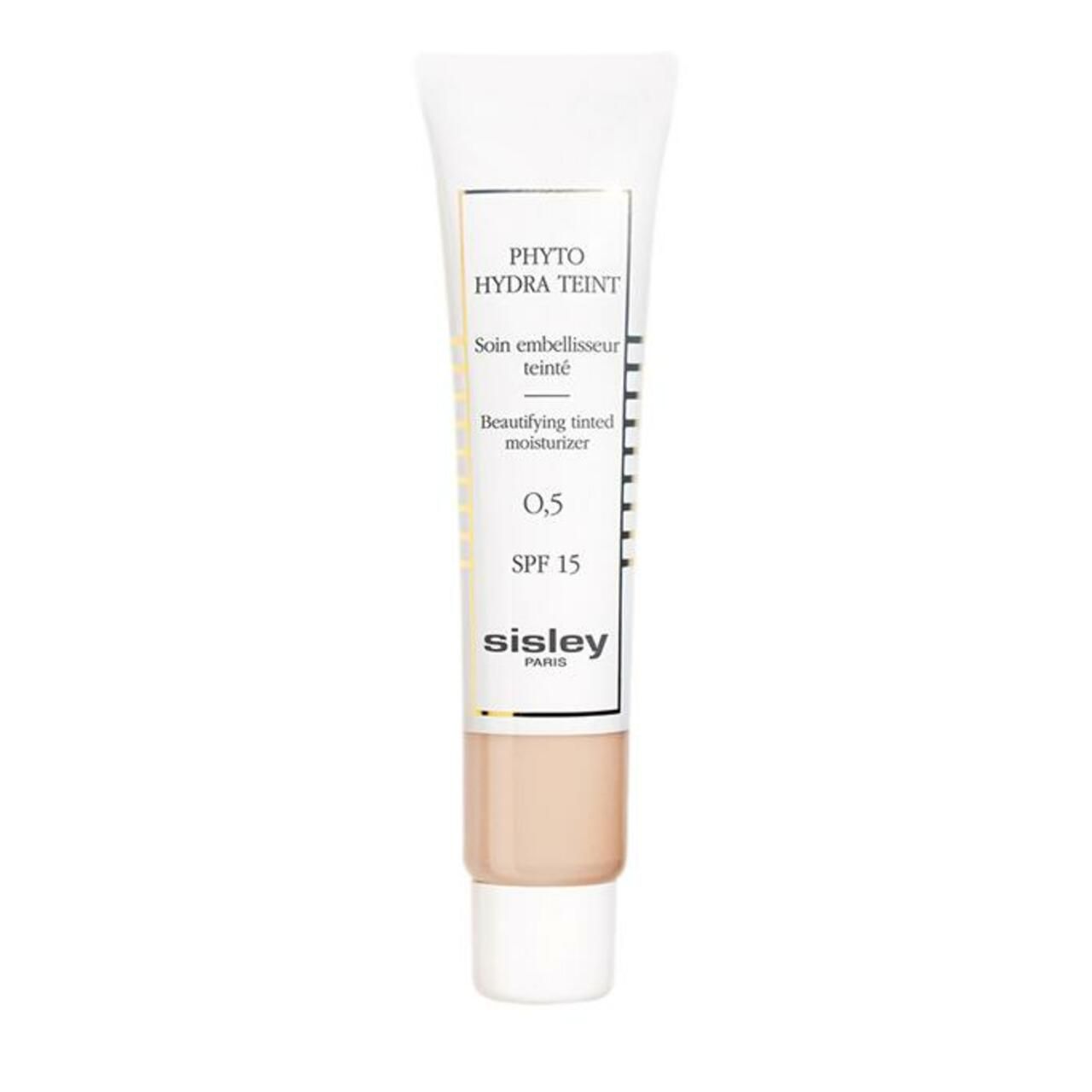 Tube mit getönter Feuchtigkeitspflege. Aufschrift: PHYT0 HYDRA TEINT, 0.5, SPF 15. Marke: Sisley Paris. Produktfarbe: Beige.