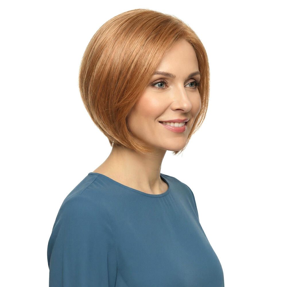Perücke Mercedes: Blond-rote Bob-Frisur, seitlicher Blick.