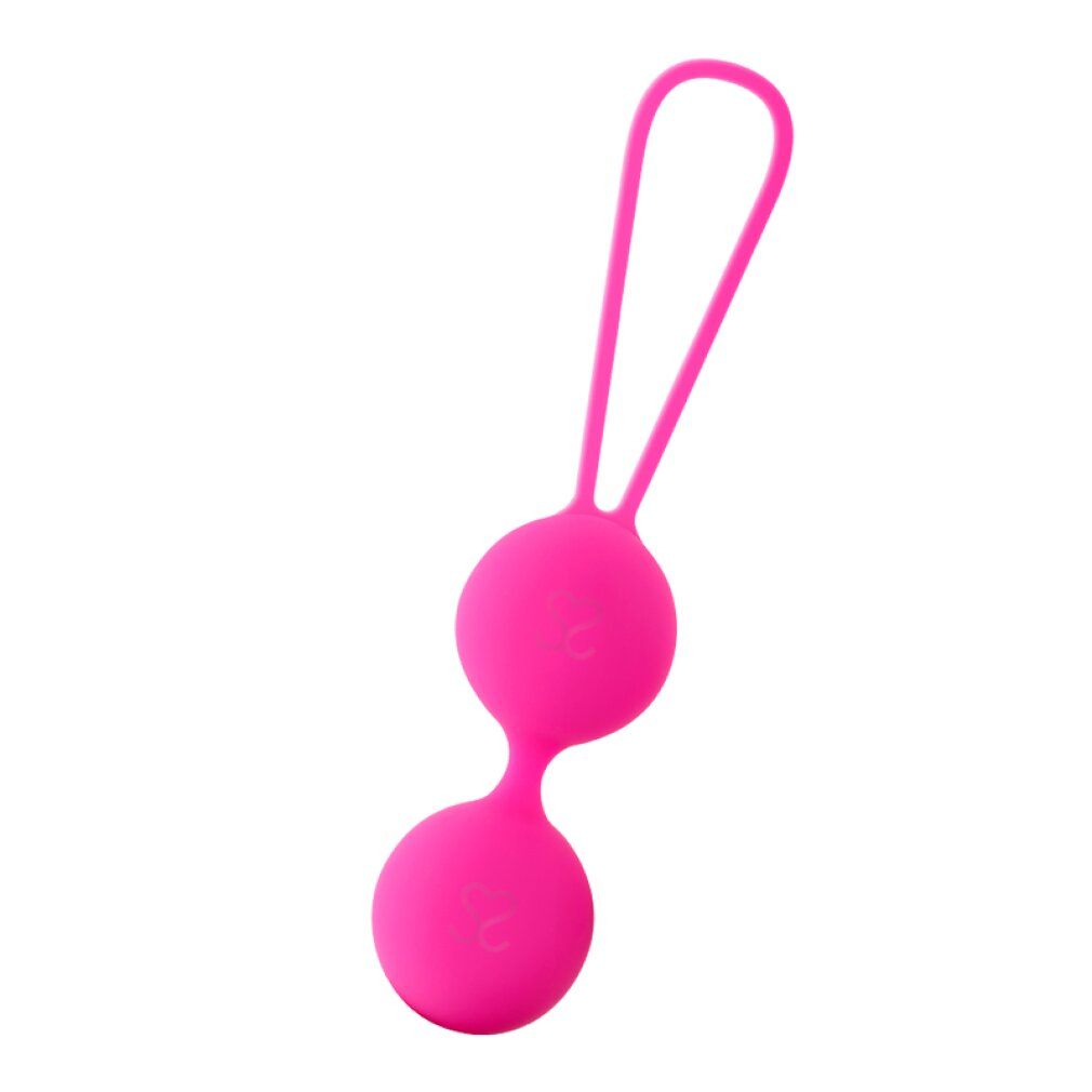 Zwei pinkfarbene Kugeln, verbunden durch einen Steg, mit einer Schlaufe. Die Kugeln sind rund.