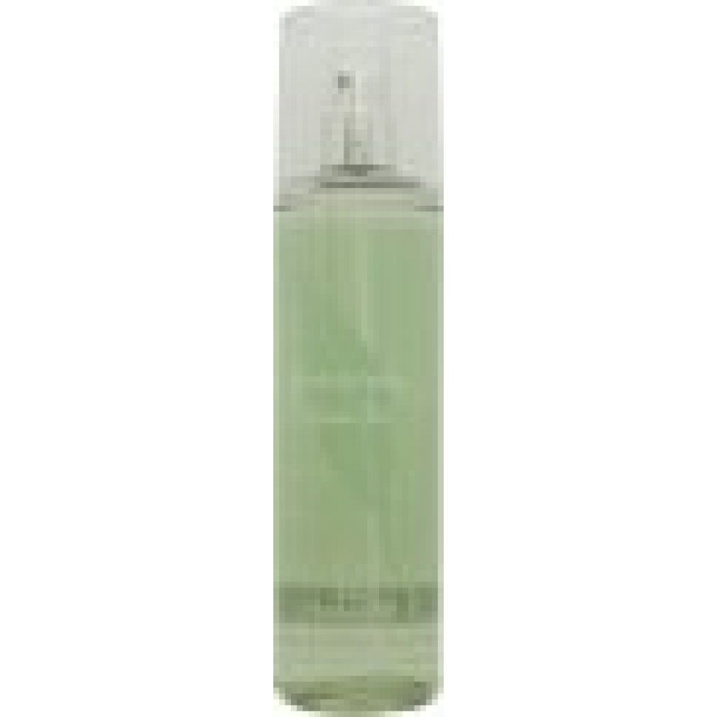 Grünes Duftspray mit Sprühkopf und Deckel. Klarer Behälter.