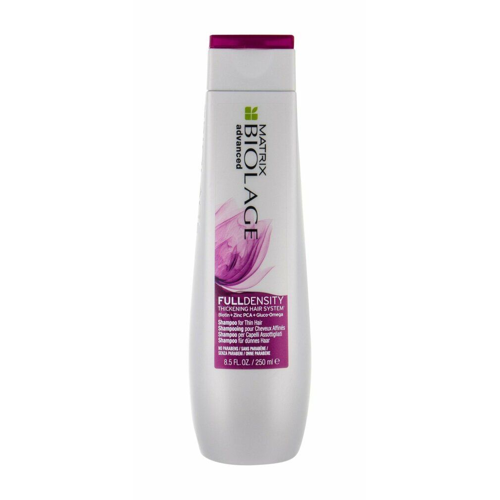 Shampoo-Flasche mit rosa Deckel. Aufschrift: Matrix Biolage FullDensity. 250 ml.