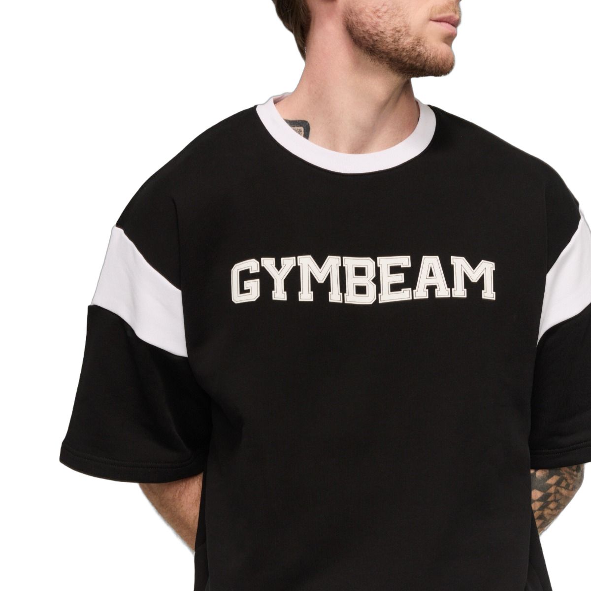 GymBeam T-Shirt Herren Oversized Kurzarm Varsity Schwarz