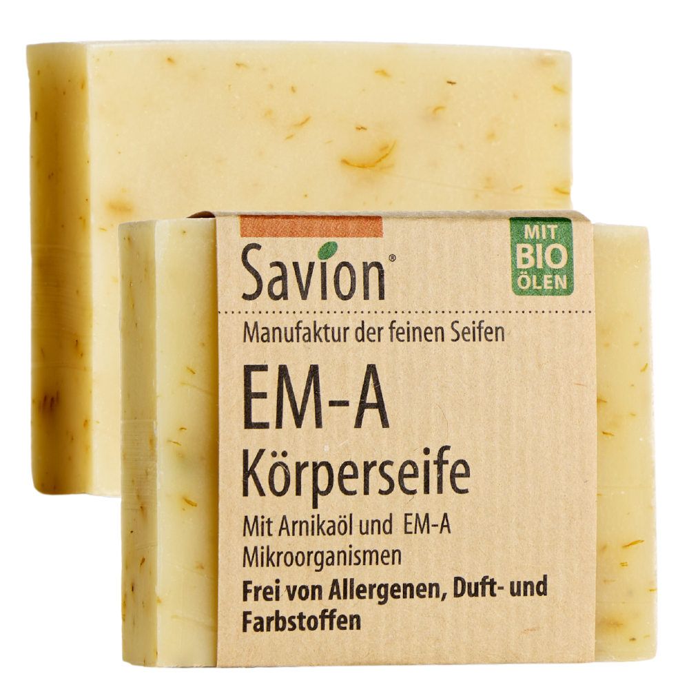 Savion Em-A Körperseife, mit effektiven Mikroorganismen, für Allergiker, ohne Duftstoffe, Palmölfrei 80 g Seife