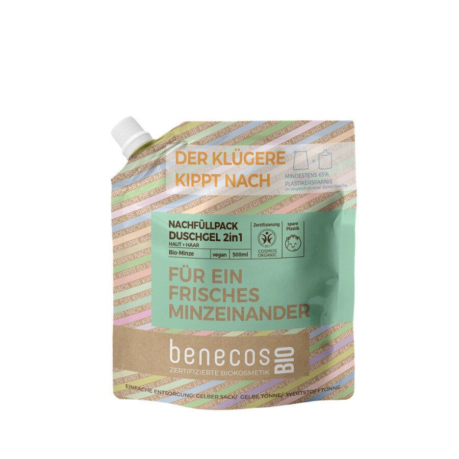 benecos Nachfüllbeutel - FRISCHES MINZEINANDER Duschgel 2in1 Bio Minze