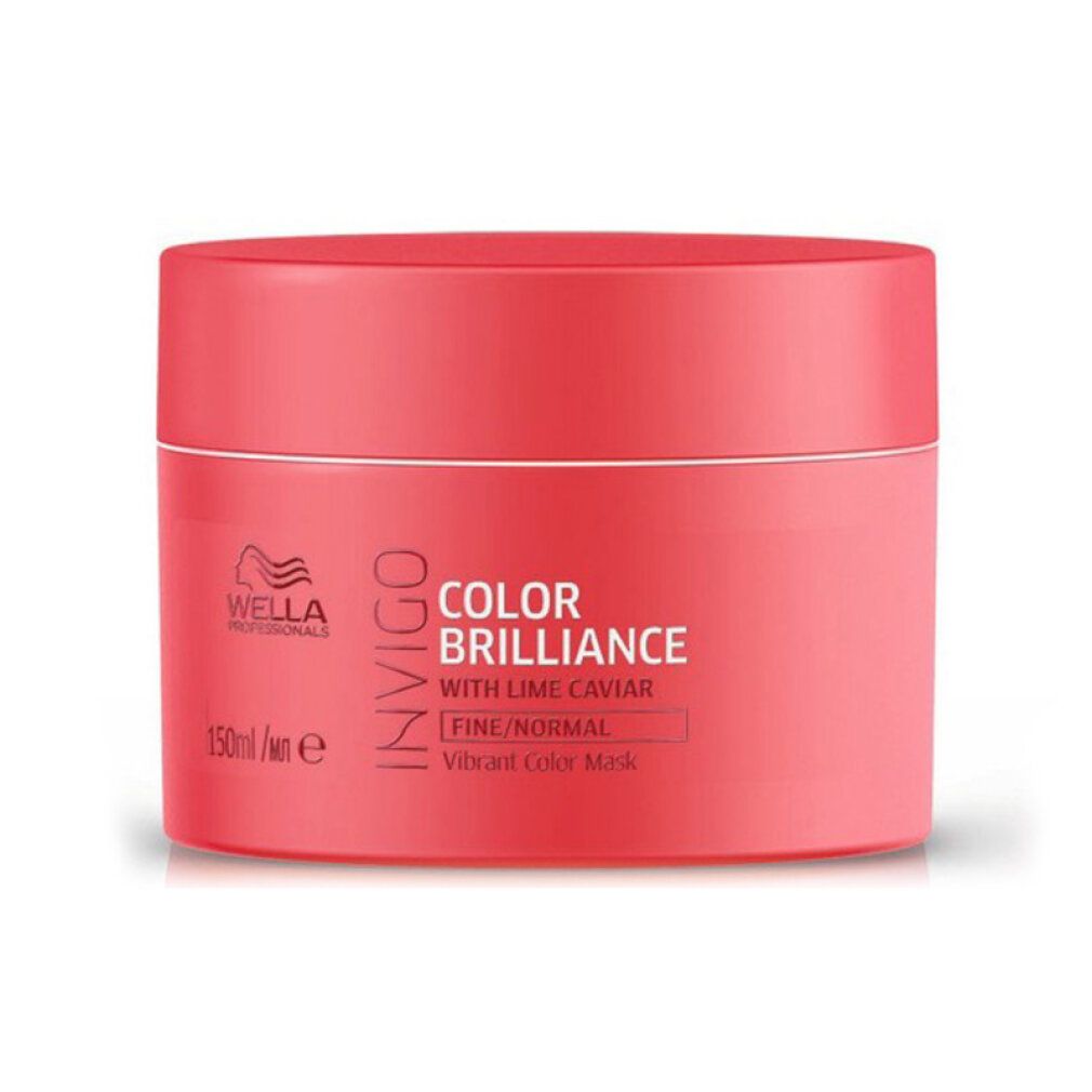 Rosa Dose. Aufschrift: Wella Invigo Color Brilliance, mit Limettenkaviar. Für feines Haar.