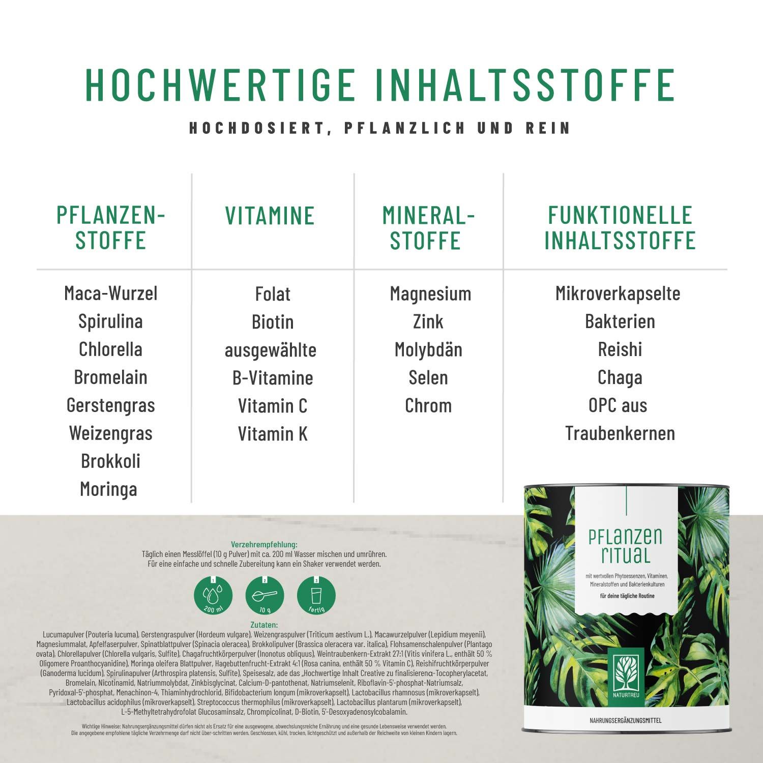 Grünes Superfood Pulver - 300g Smoothie Pulver, Greens Pulver - Pflanzenritual - NATURTREU®