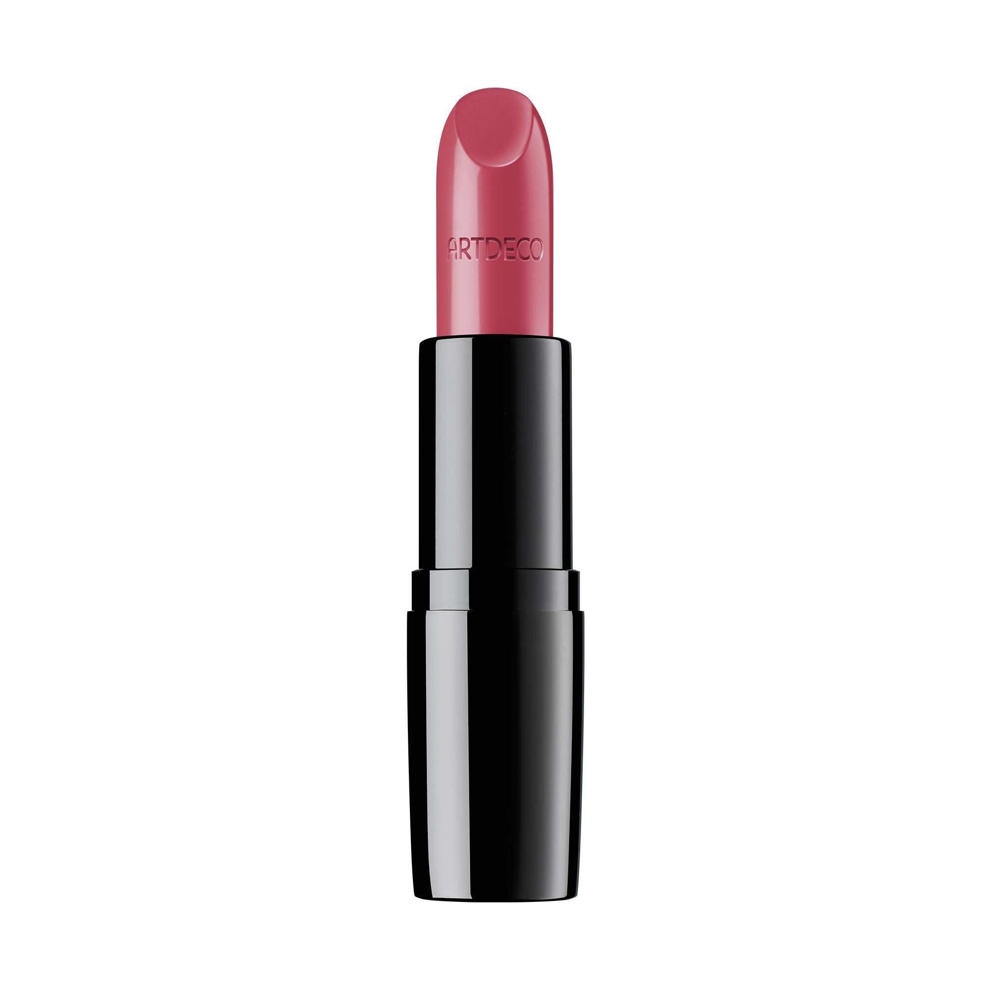 Artdeco Perfect Color Lipstick in einem glänzenden schwarzen Gehäuse mit einem rosafarbenen Lippenstift. Der Markenname ist auf dem Lippenstift sichtbar.