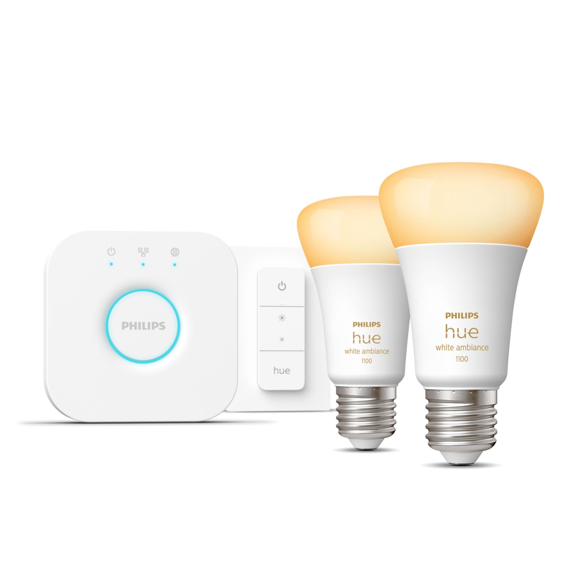 Philips Hue White Ambiance Starter Kit Bridge + 2 Lampadine E27 75W + Dimmer Switch