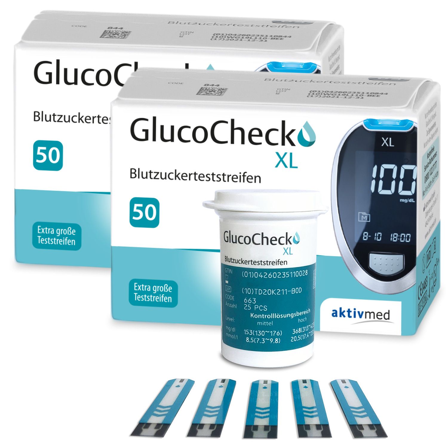 GlucoCheck XL Blutzuckerteststreifen, 100 Stück