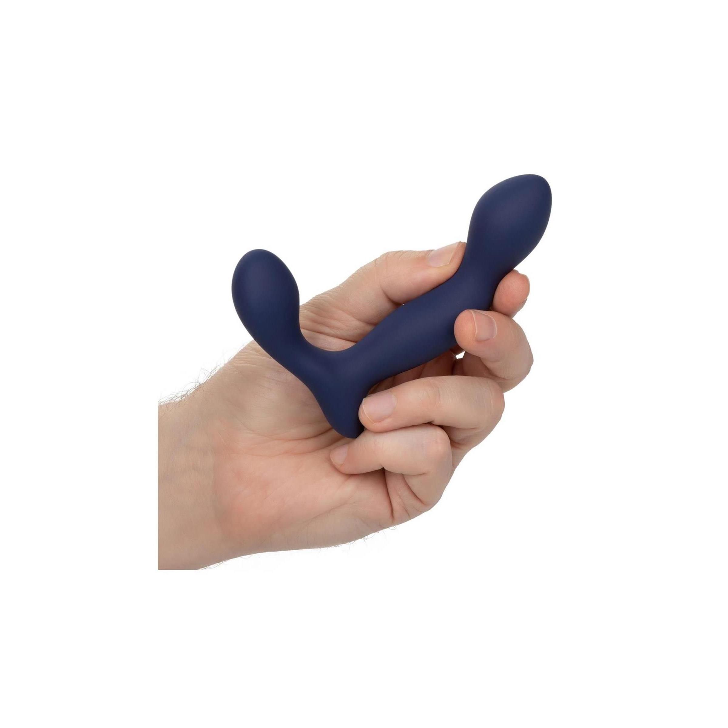 Dunkelblauer Expert Probe in Hand gehalten. Ergonomisch geformt. Ultra-Soft Silikon.