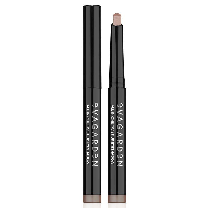 Zwei schwarze Stifte mit rosafarbenem Lidschatten. Aufschrift: Eva Garden All in One Twist Up Eyeshadow.