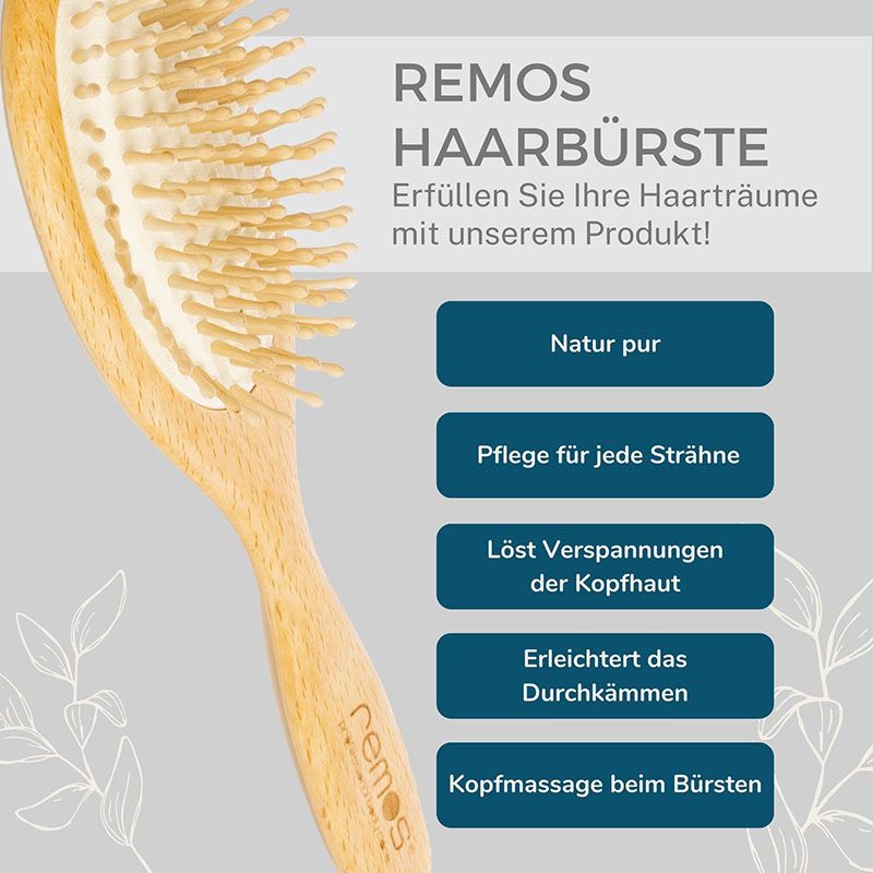 REMOS Haarbürste breit mit Holzstiften
