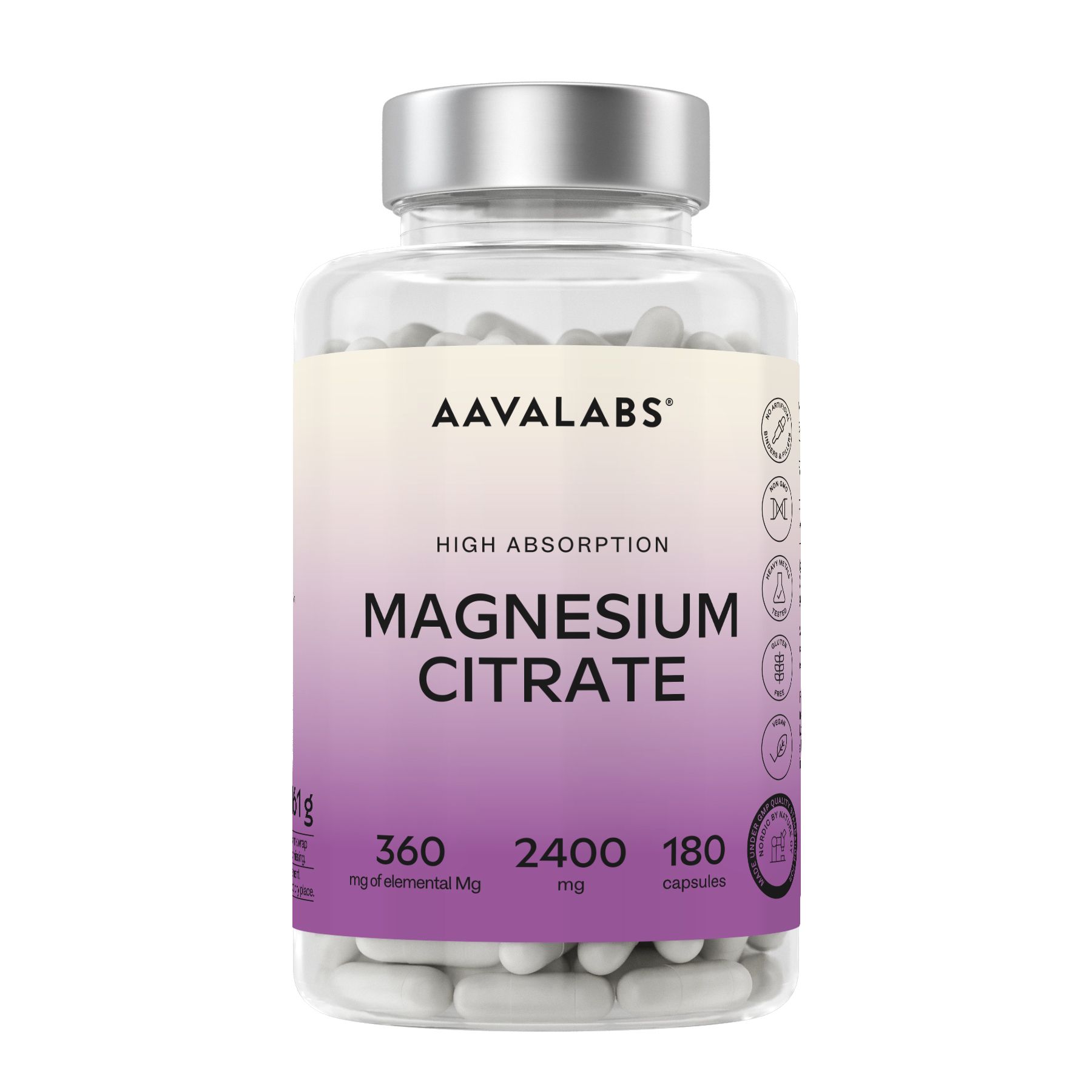 Aavalabs Magnesiumcitrat 2400 mg | Hohe bioverfügbarkeit, Vegan | 180 Kapseln