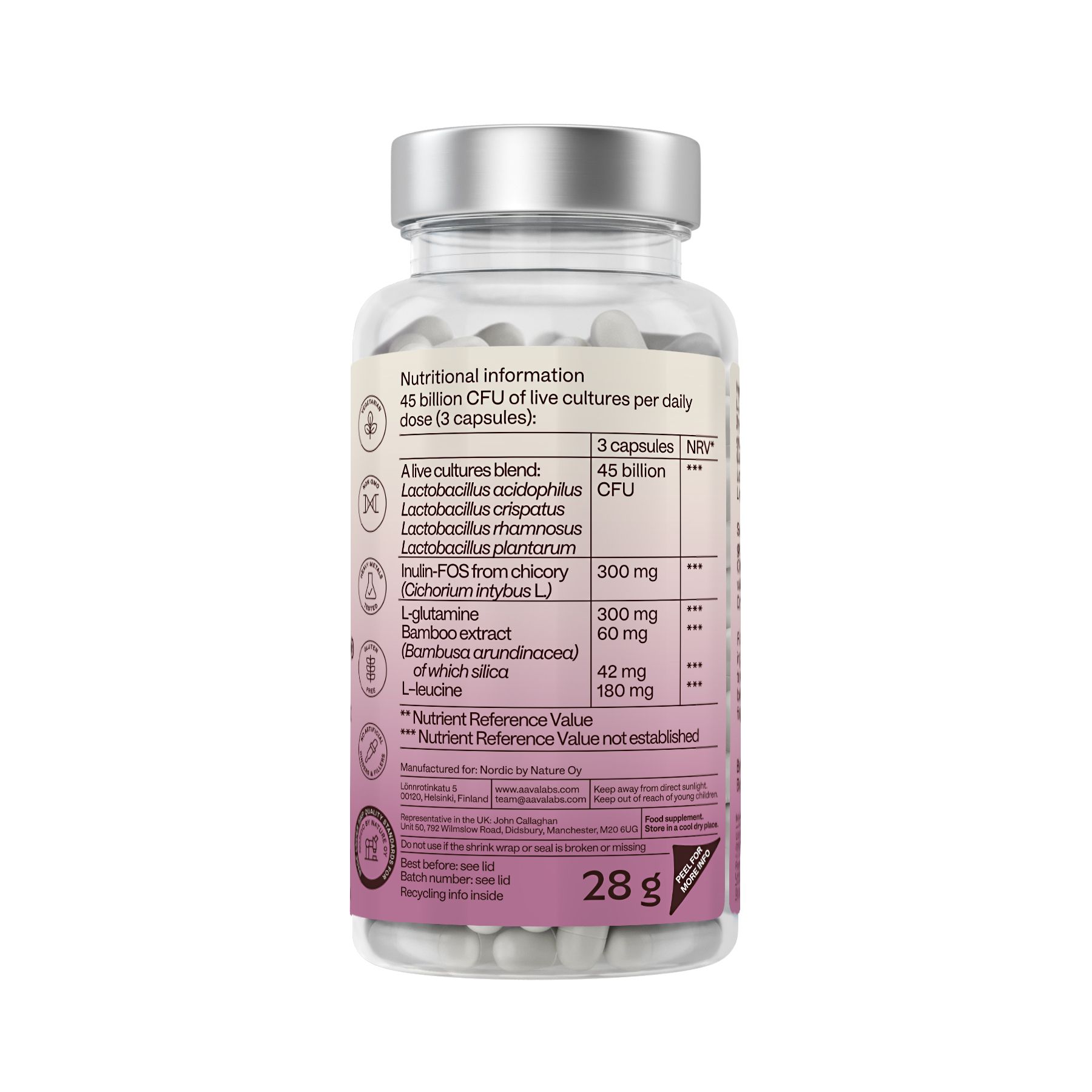 Aavalabs Women’s Probiolac – Probiotikum mit 4 Stämmen, 15 Mrd. KBE, Inulin & Zink