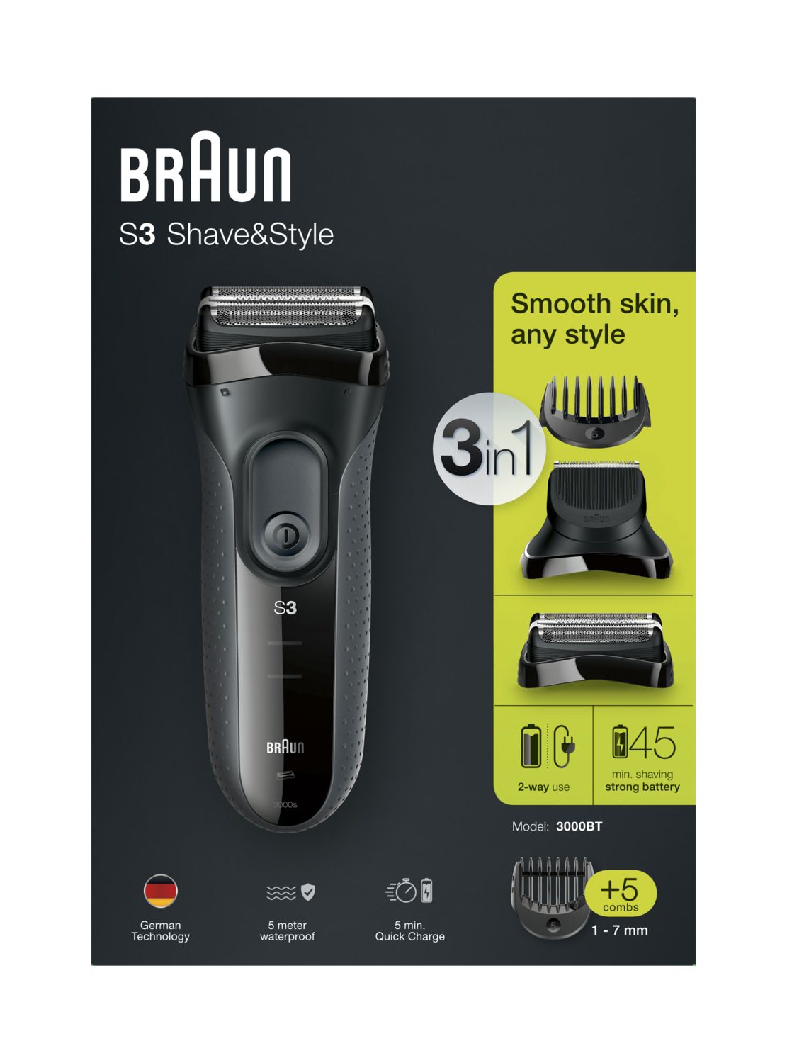 Braun - Elektrischer Herrenrasierer "Series 3 3000BT"