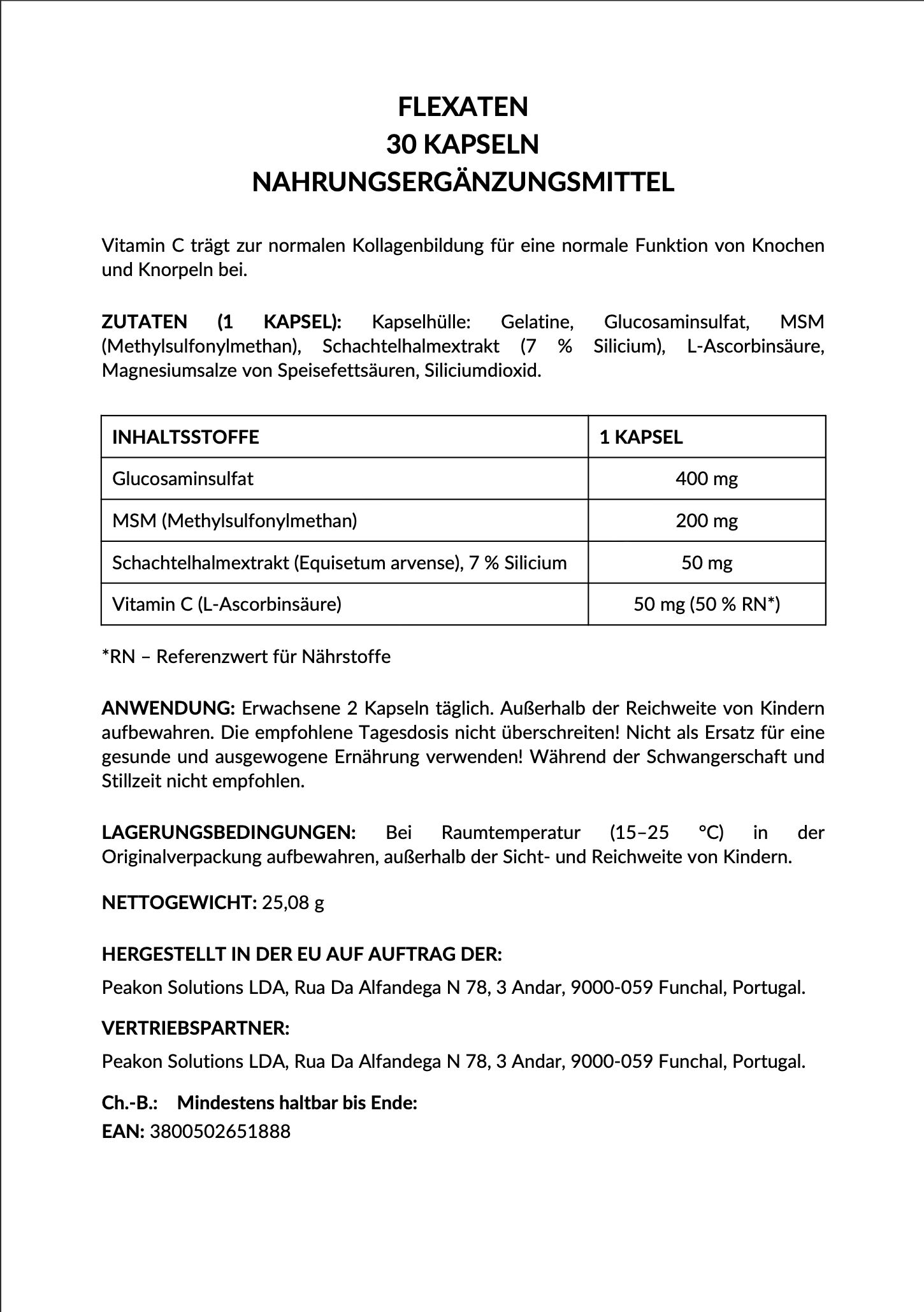 Flexaten Glucosamin MSM Vitamin C