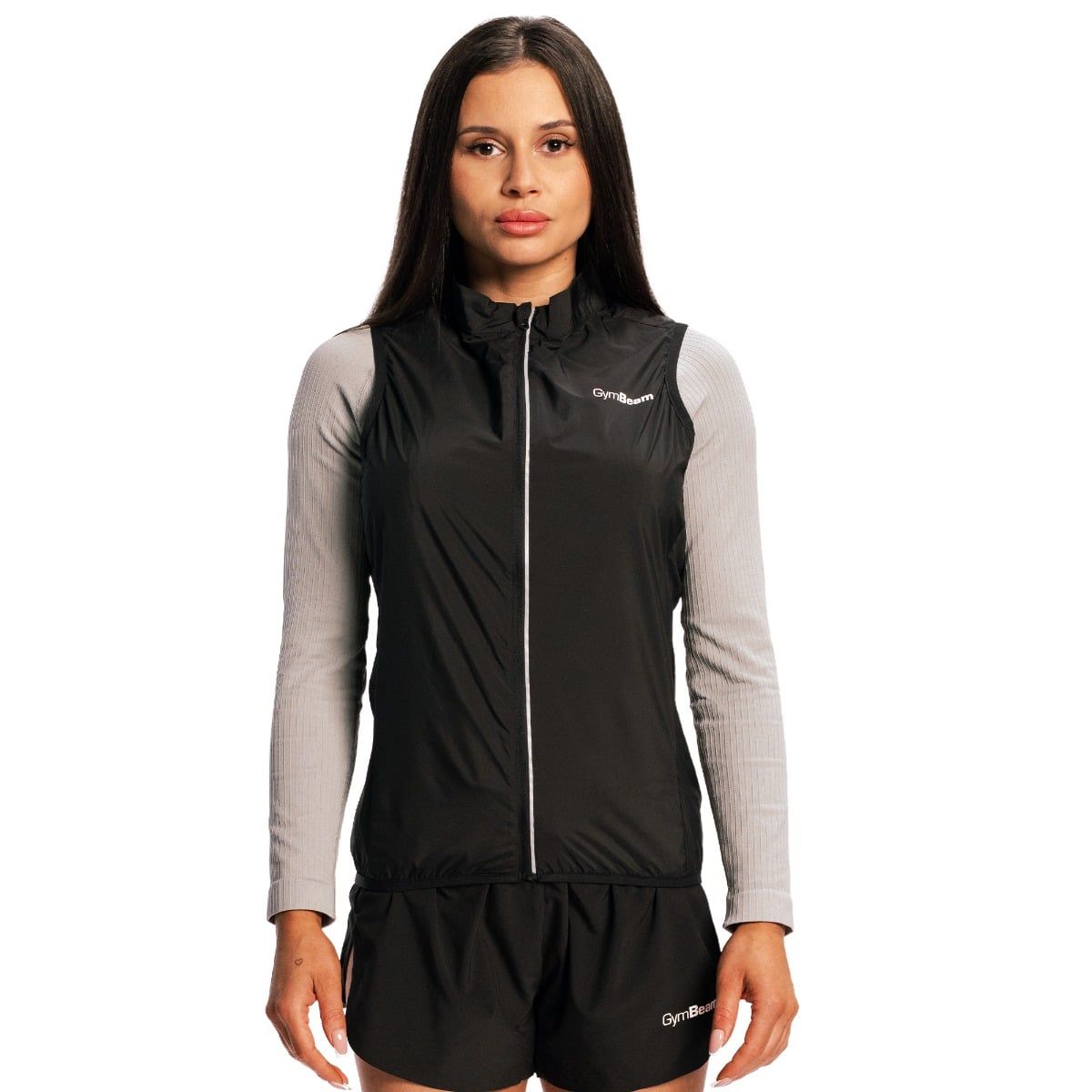 GymBeam Laufweste Damen slim ärmellos mit Reißverschluss in Schwarz