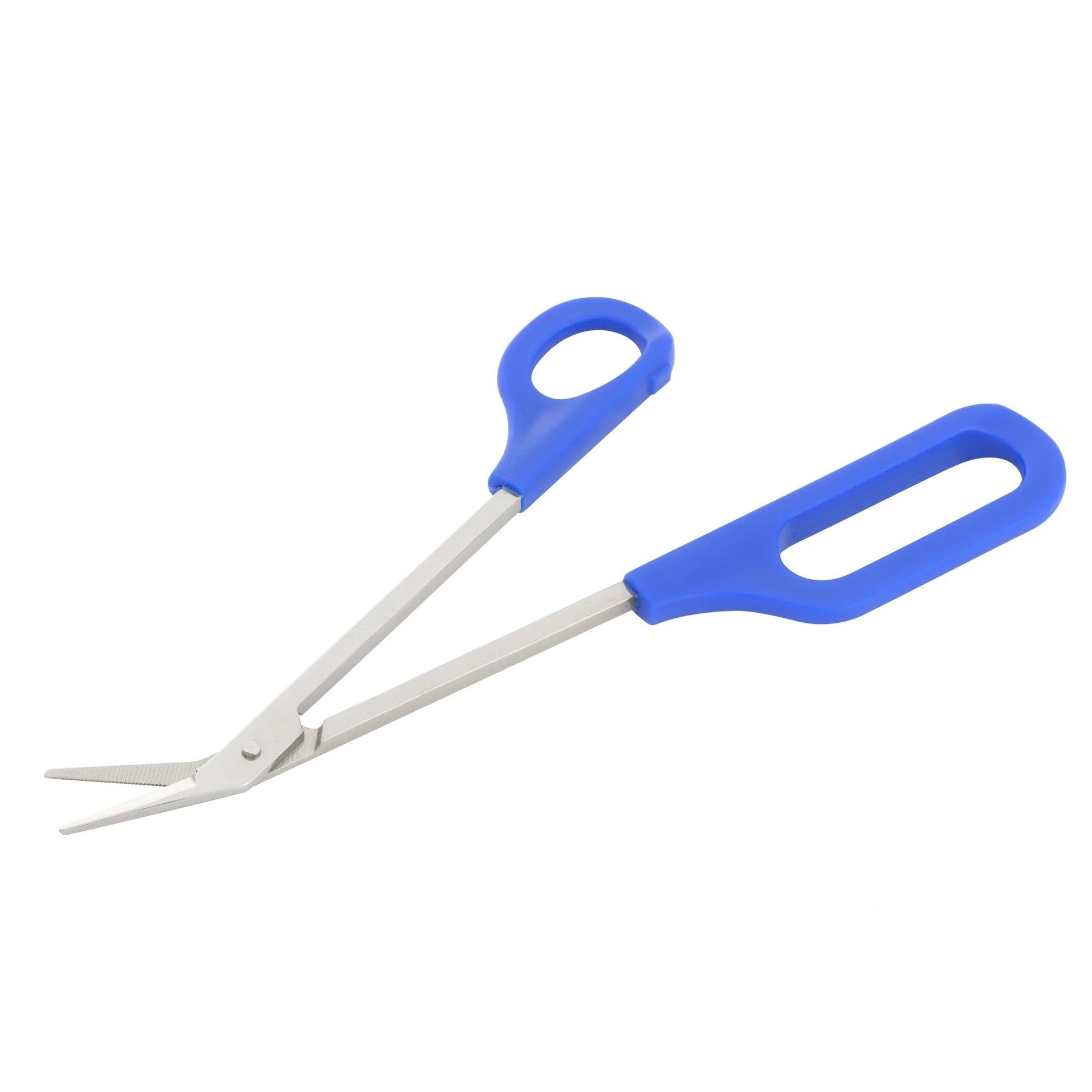 Blaues Fußnagelzange mit langem Griff. Metallklingen, blaue Griffe. Geformte Griffe für besseren Halt.