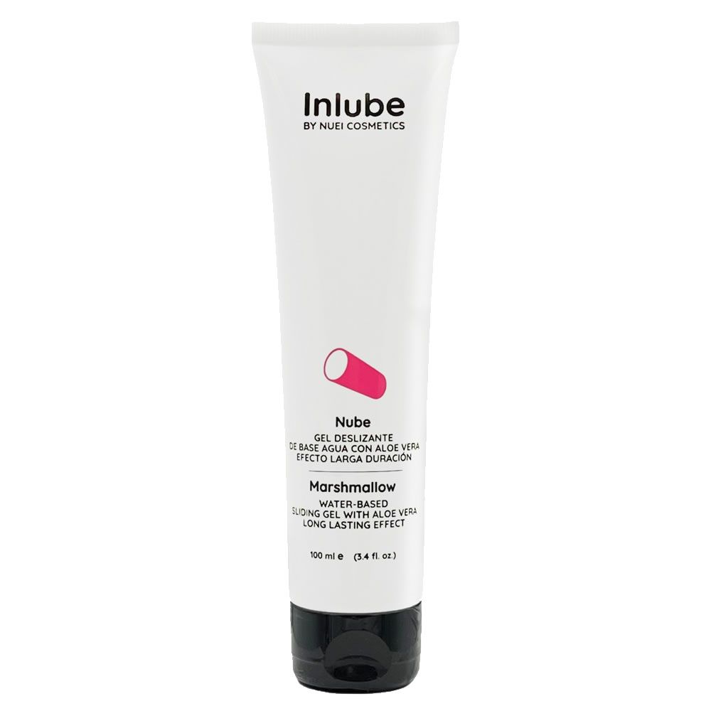 Weiße Tube mit schwarzem Deckel. Aufschrift: Inlube by Nuei Cosmetics. Produktname: Nube, Marshmallow. Hintergrund: weiß.