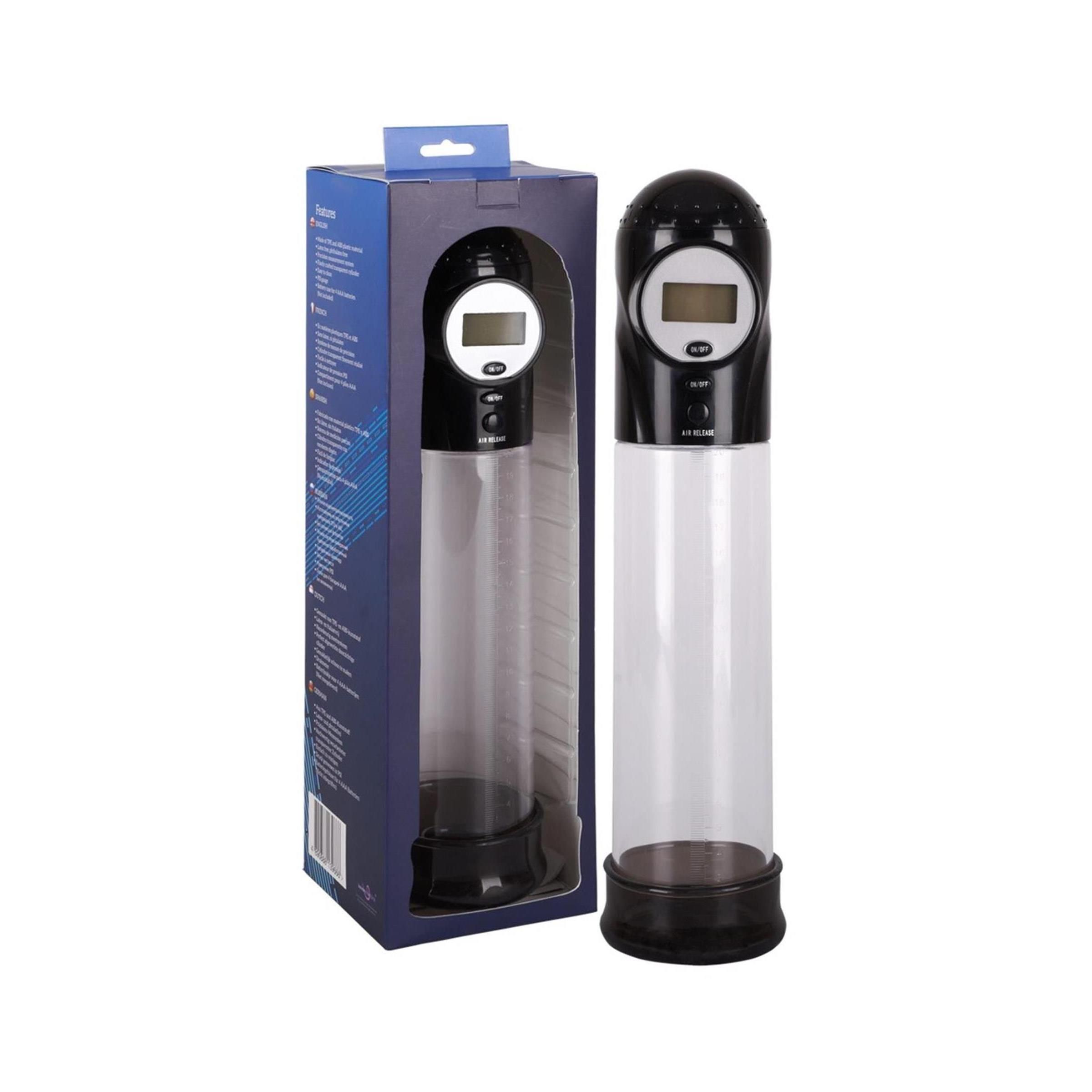 Zwei Produkte in Verpackung. Schwarze Geräte mit Display und transparenten Zylindern. Verpackung mit Produktabbildung.