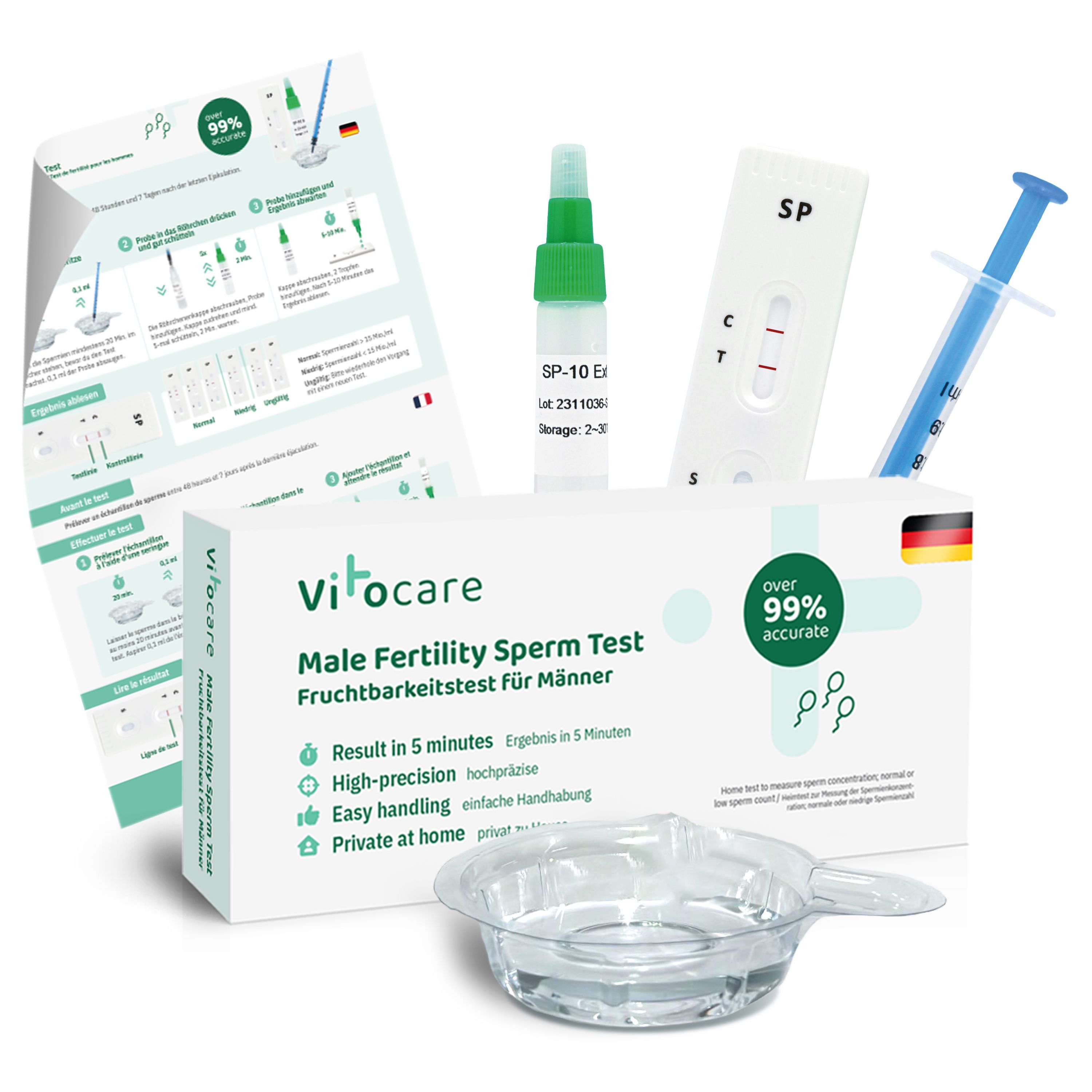 VITOCARE Fruchtbarkeitstest Sperma Test für Männer zu Hause