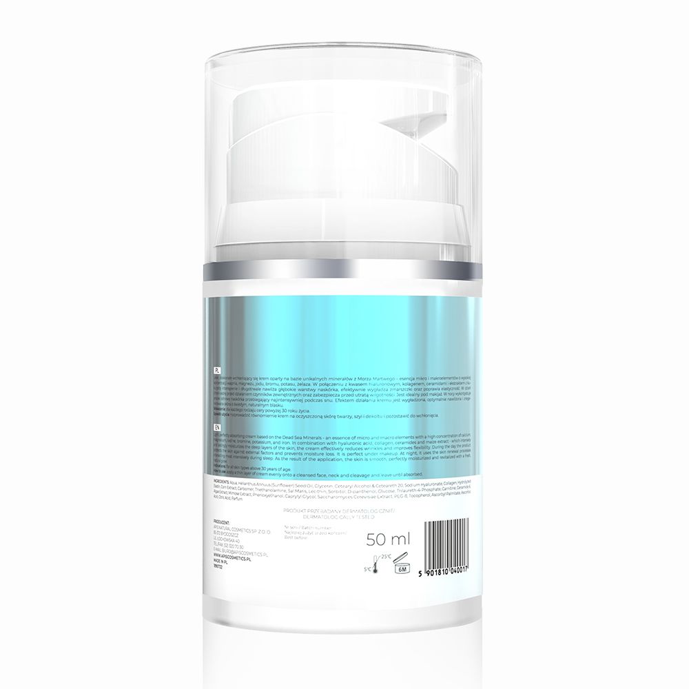 Rückseite des Creme-Spenders. Text und Barcode sichtbar. Volumenangabe: 50 ml.