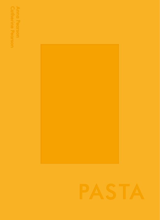Buchcover mit orangefarbenem Hintergrund und einem rechteckigen Ausschnitt. Der Titel "PASTA" ist unten zu sehen, die Autoren oben links.