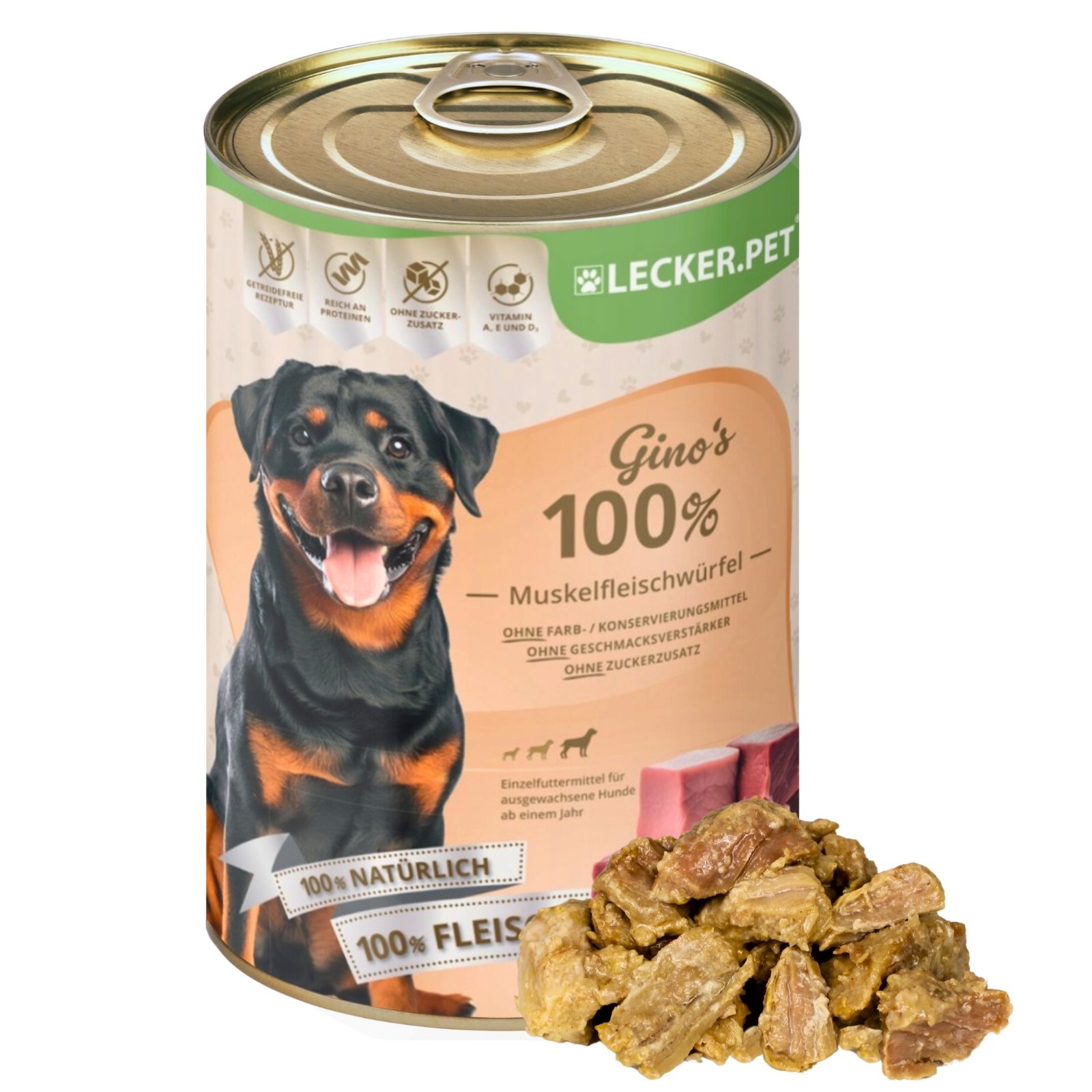 Lecker.Pet® Gino's 100 % Muskelfleischwürfel Rind & Schwein Hundefutter Nassfutter 4,8 kg Nicht relevant