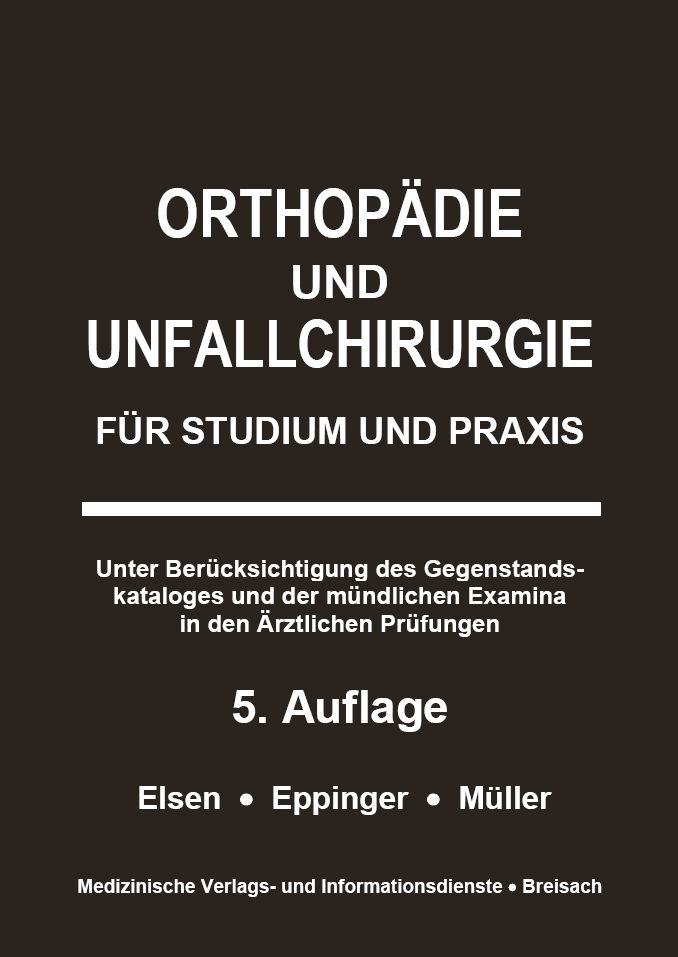Buchcover: Orthopädie und Unfallchirurgie. Titel in Weiß auf schwarzem Hintergrund. 5. Auflage. Autoren: Elsen, Eppinger, Müller.
