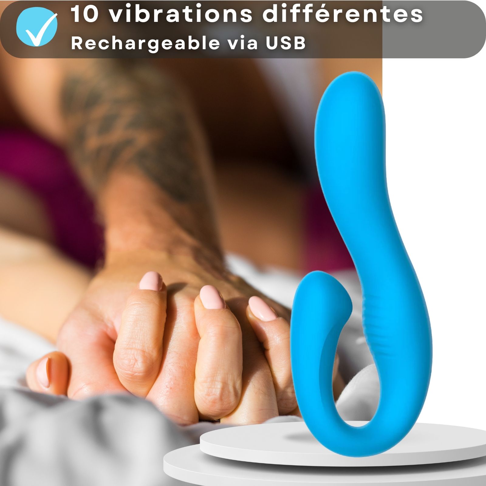 Vibromasseur bleu. 10 vibrations. Rechargeable USB.