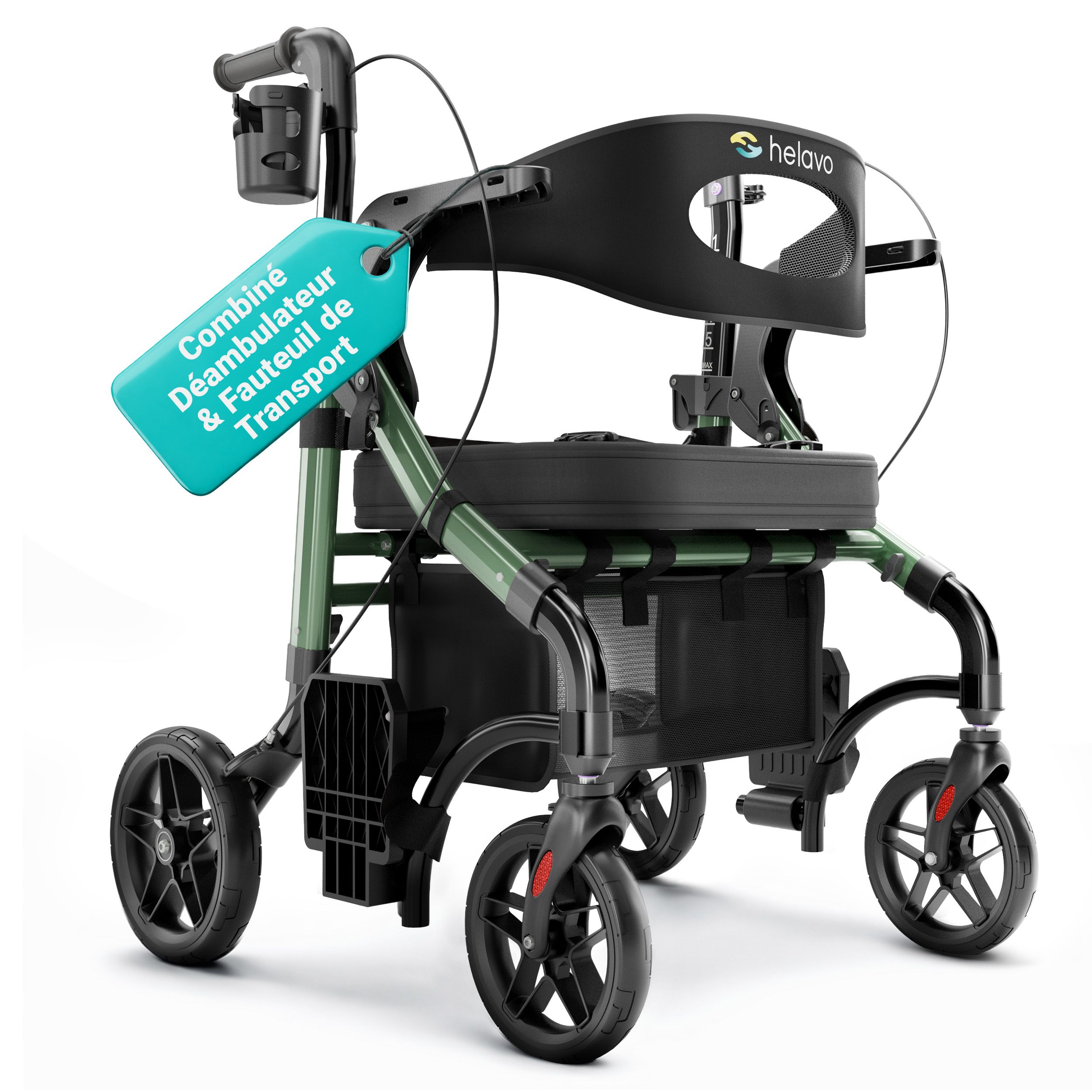 Helavo 2 in 1 Rollator und Rollstuhl faltbar Hybrid Gehhilfe mit All Terrain Reifen Pc