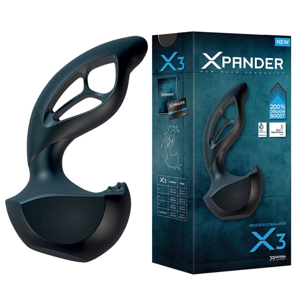 JOYDIVISION XPANDER X3 Prostate Stimulator mit Verpackung. Ergonomisches Design, blau.