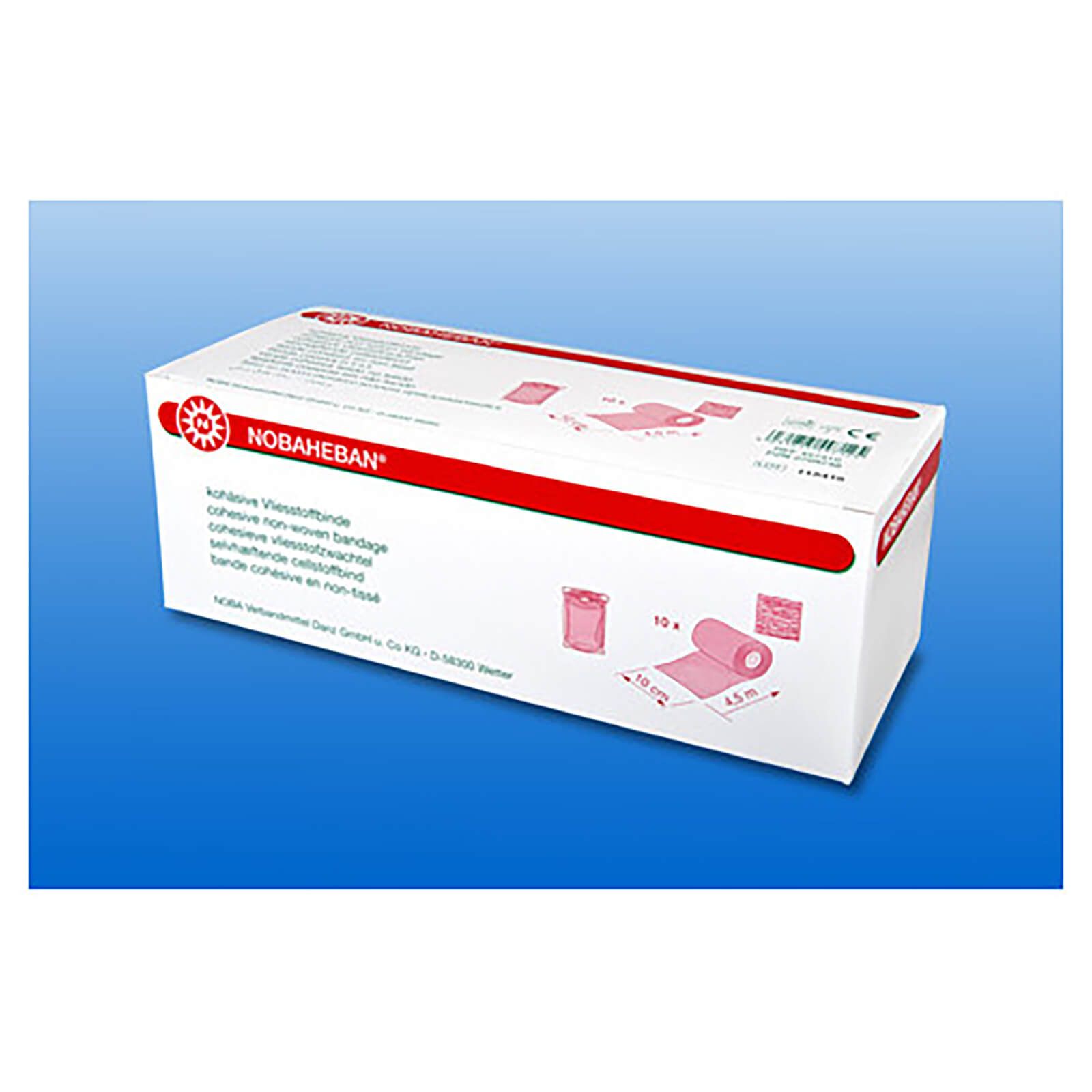 Weiße Verpackung mit roter Schrift. Zeigt eine kohäsive Kompressionsbinde. Produktname und Maße sind sichtbar.